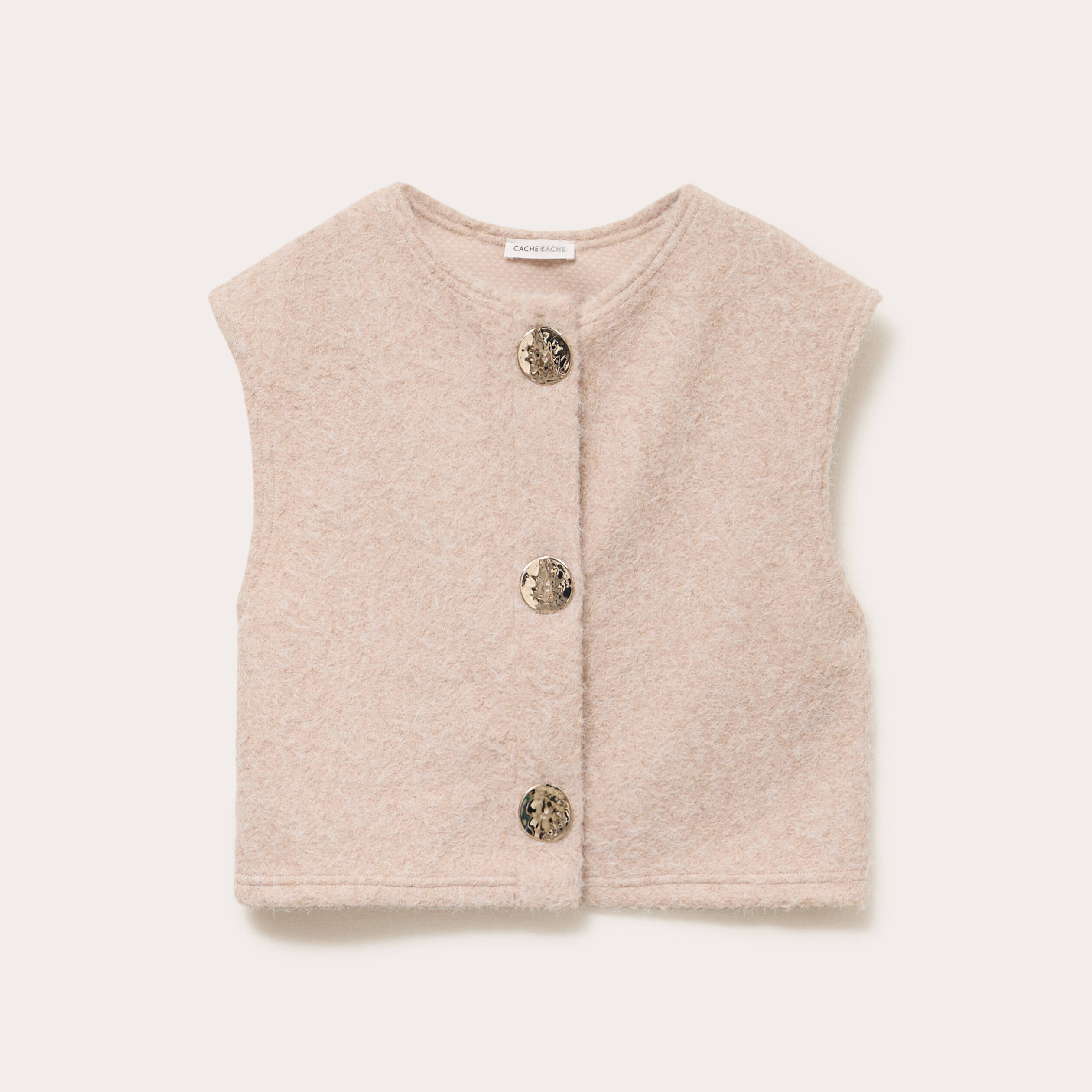 Gilet sans manches effet polaire ecru femme
