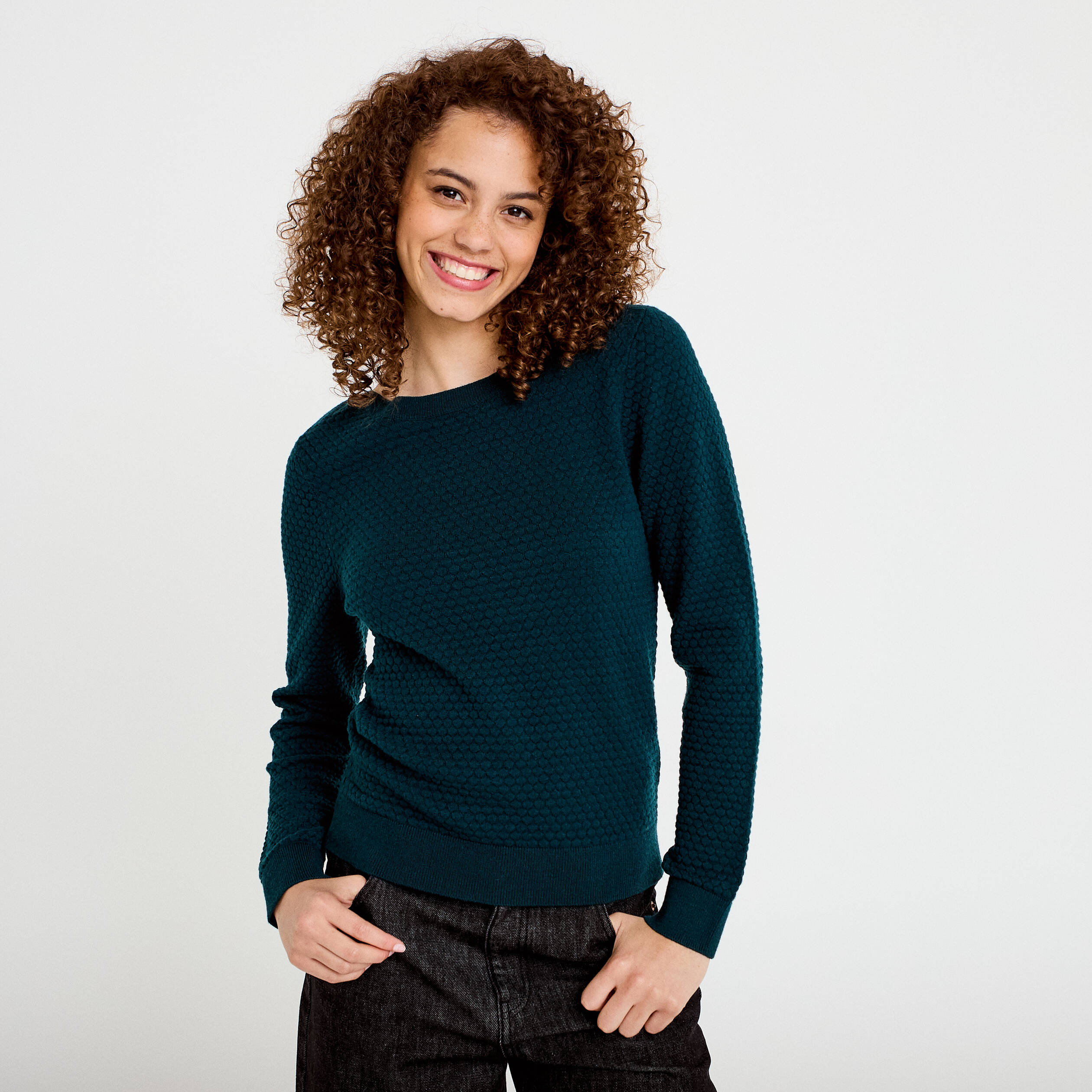 Pull col bateau vert fonc&eacute; femme