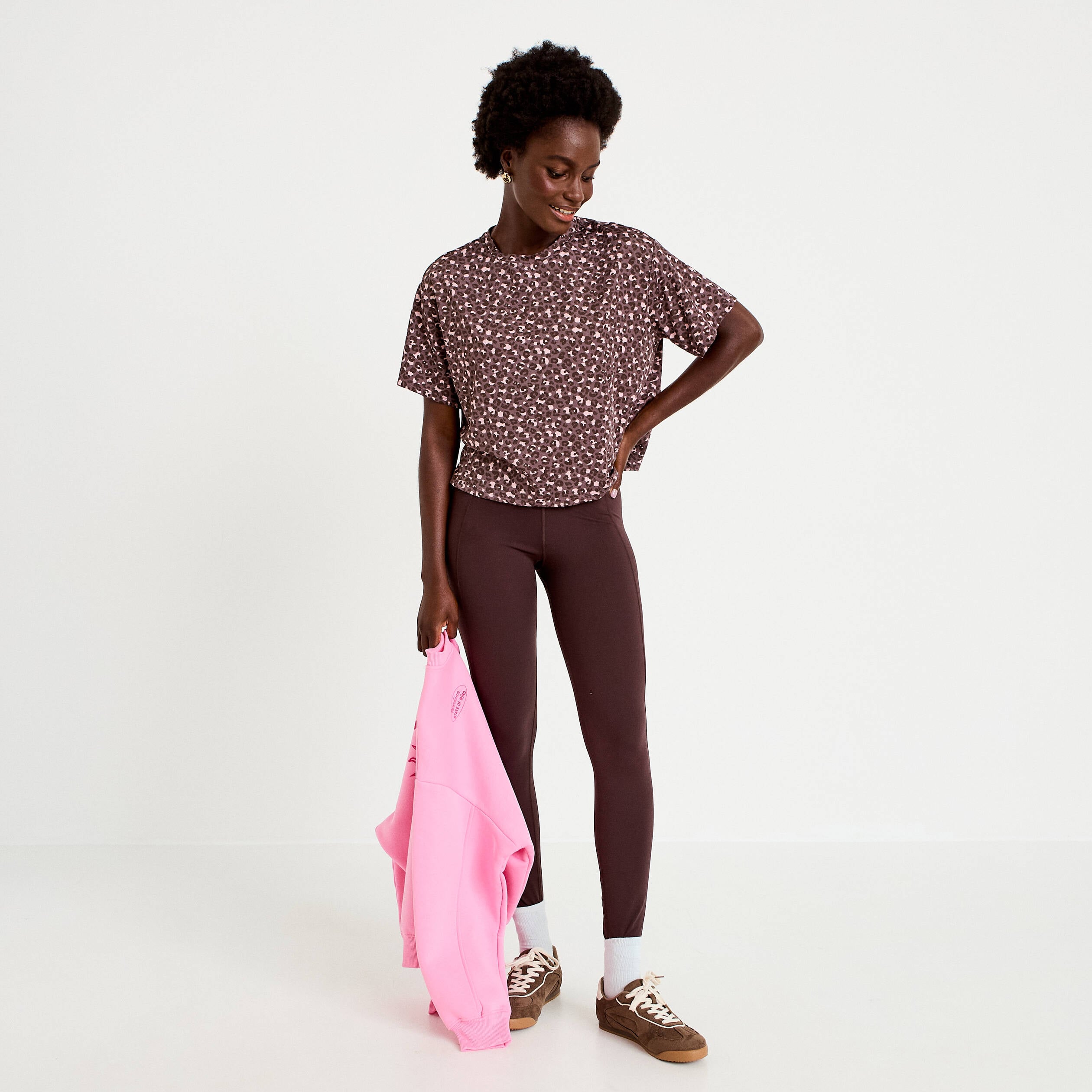 T-shirt col rond manches courtes violet femme