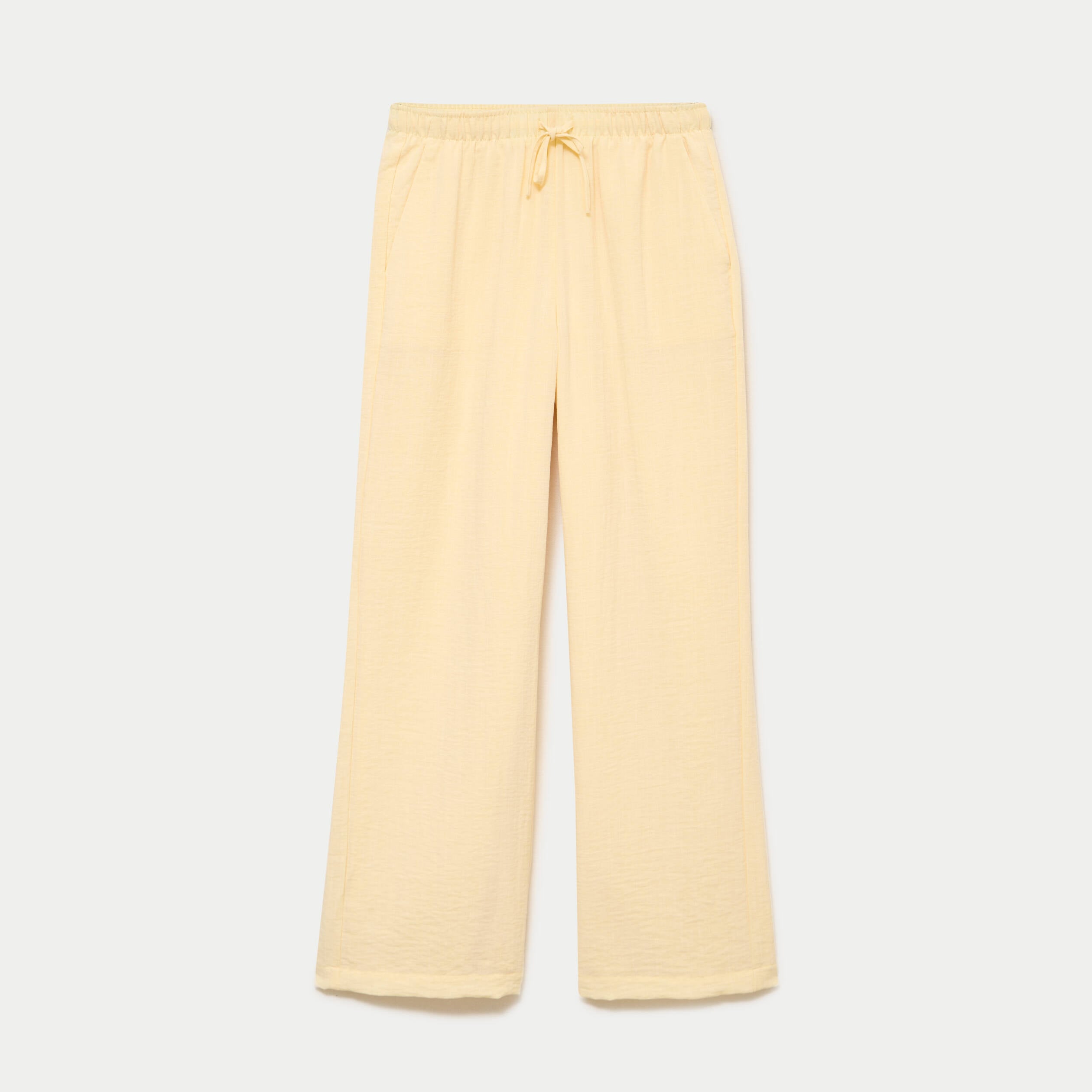 Pantalon large fluide taille &eacute;lastiqu&eacute;e jaune pastel femme