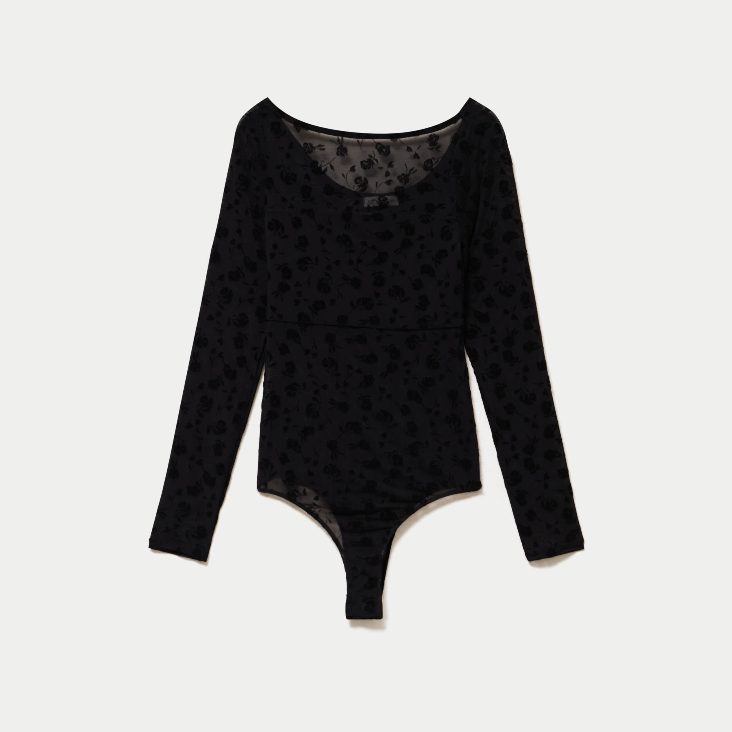 Body cintr&eacute; manches longues col bateau noir femme