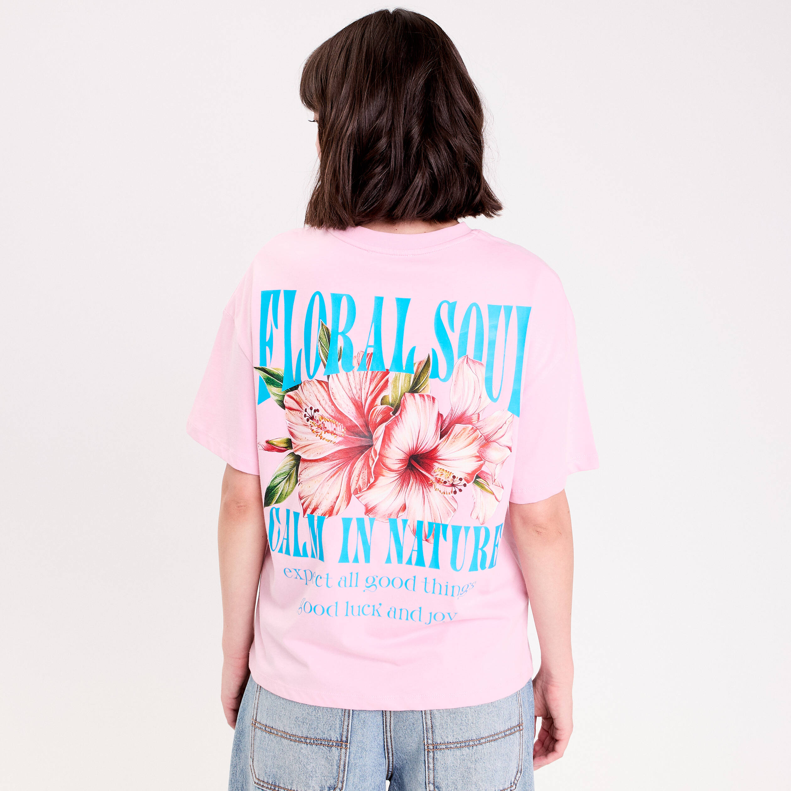 Top oversize manches courtes longues rose poudr&eacute;e femme