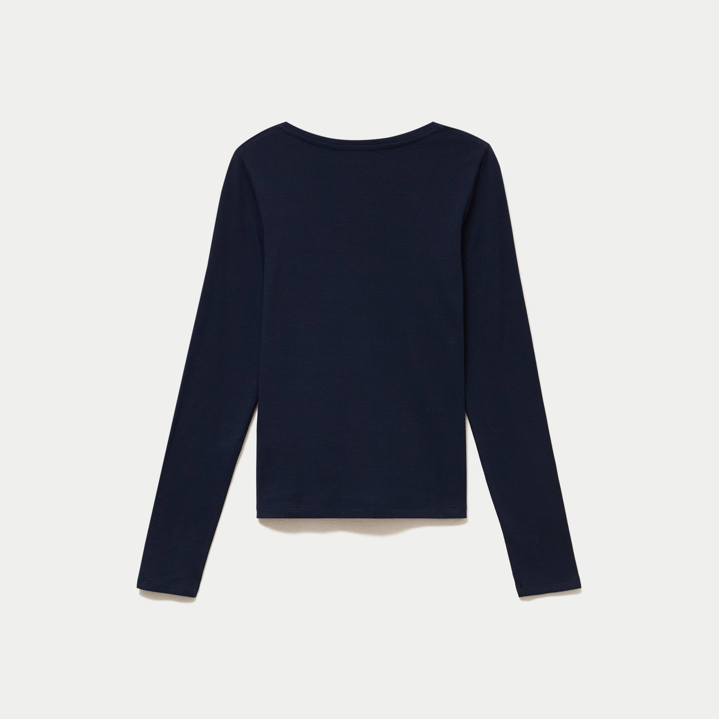 Top ajust&eacute; col v manches longues bleu marine femme