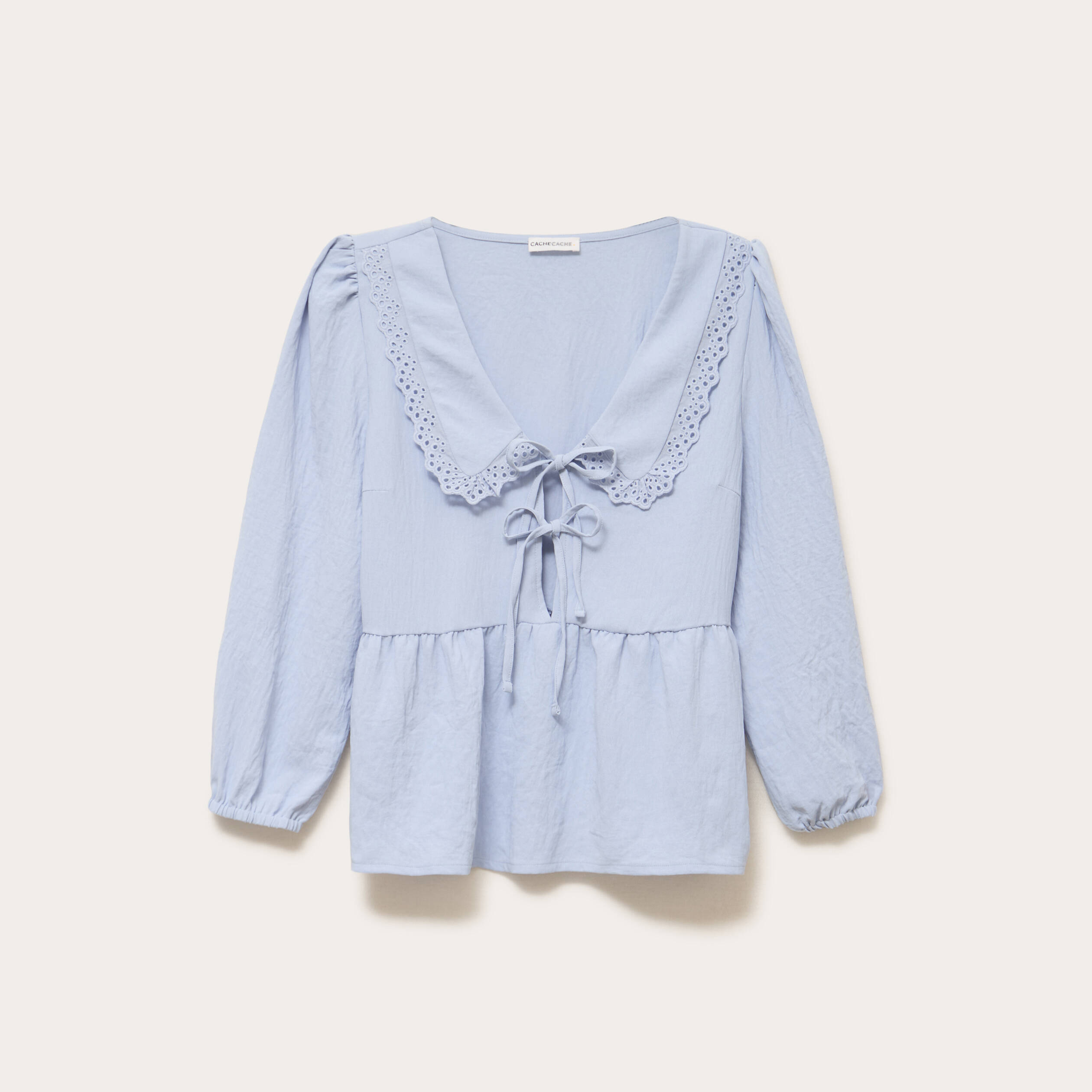 Blouse col claudine denim snow gris femme
