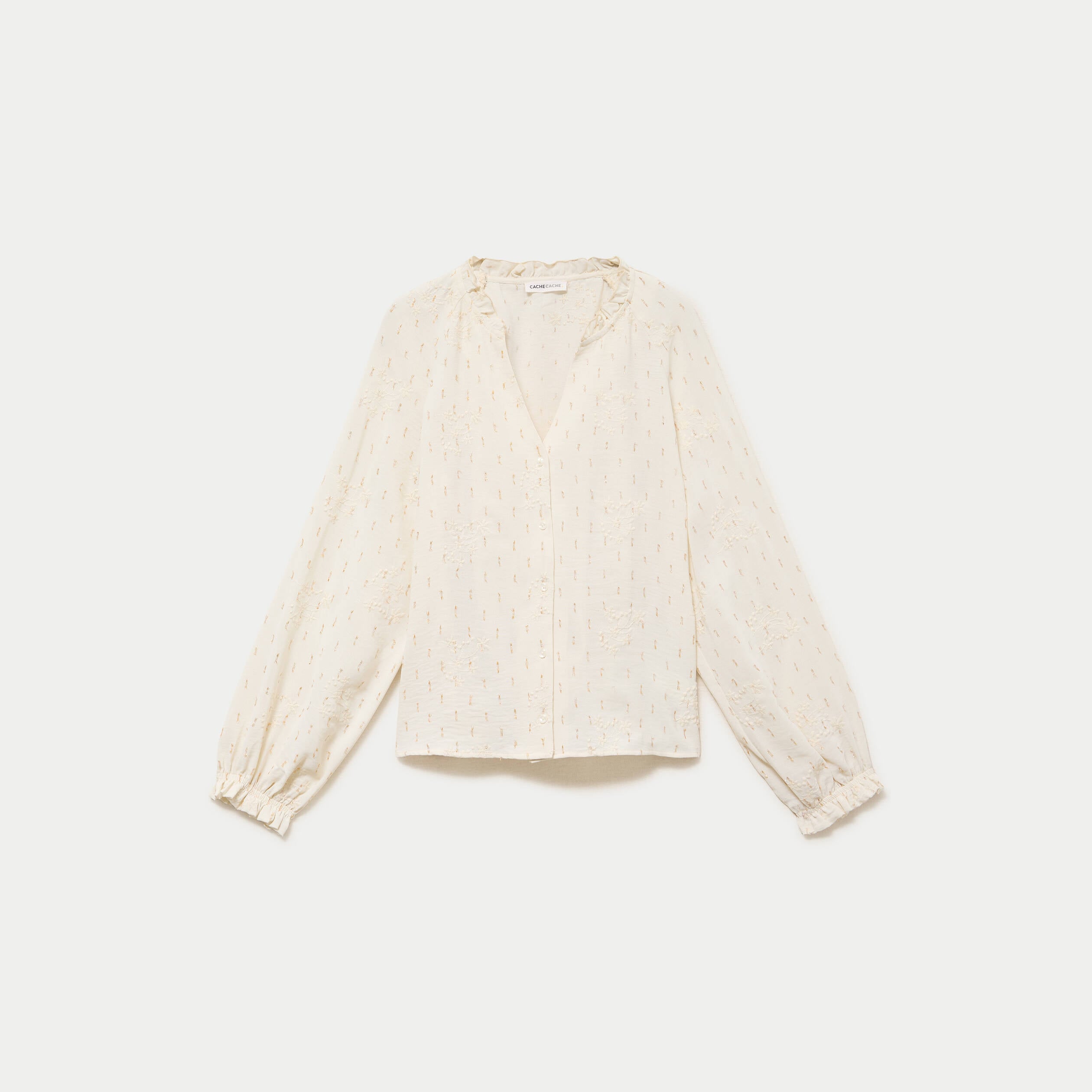 Blouse ample manches longues chin&eacute;e ecru femme