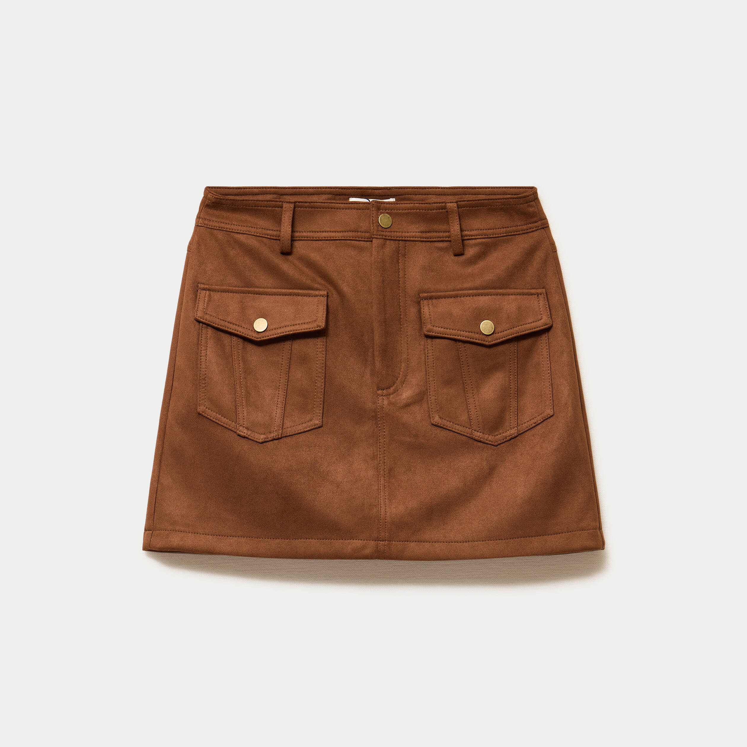 Jupe-short trap&egrave;ze aspect daim marron femme