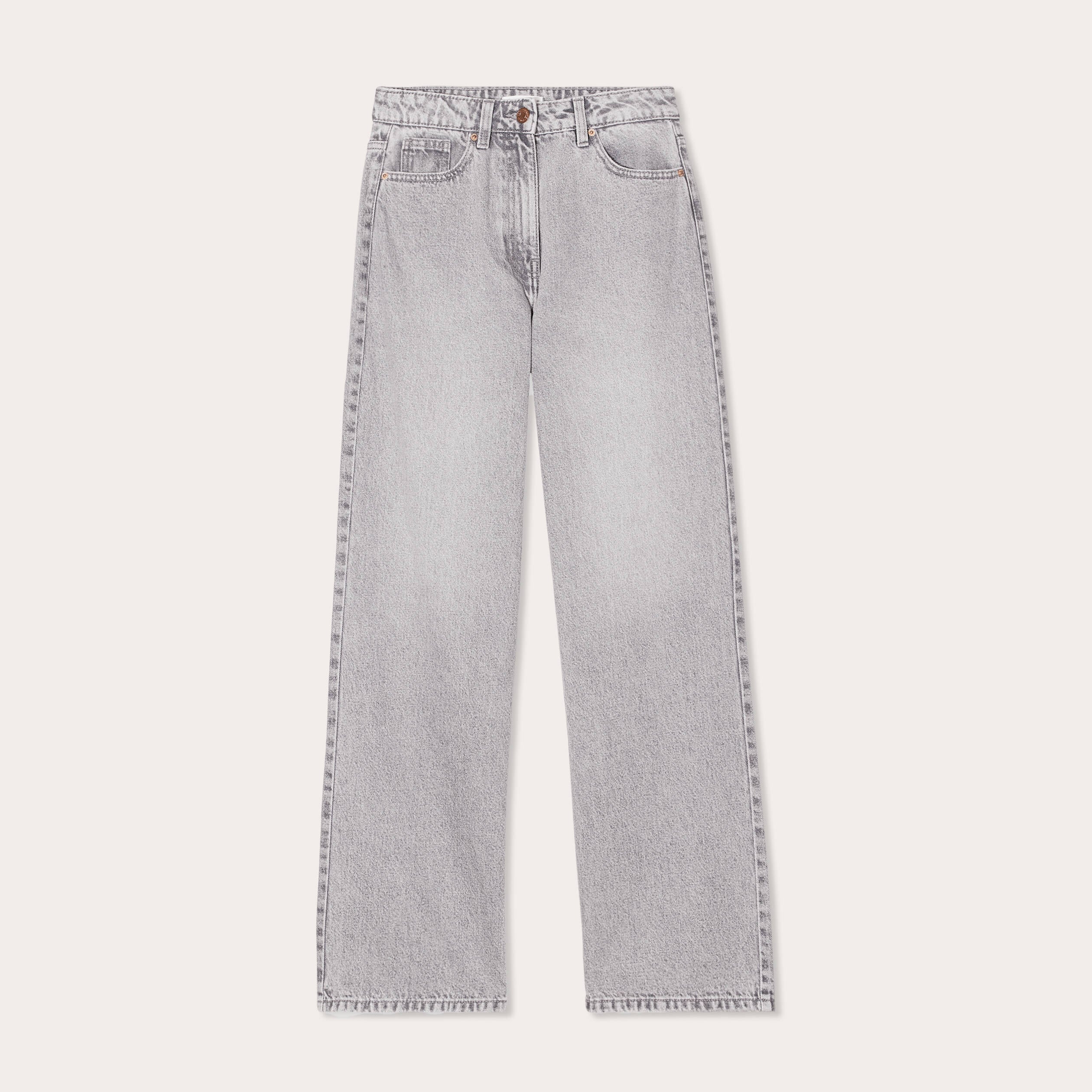 Jeans wide leg taille haute denim gris femme