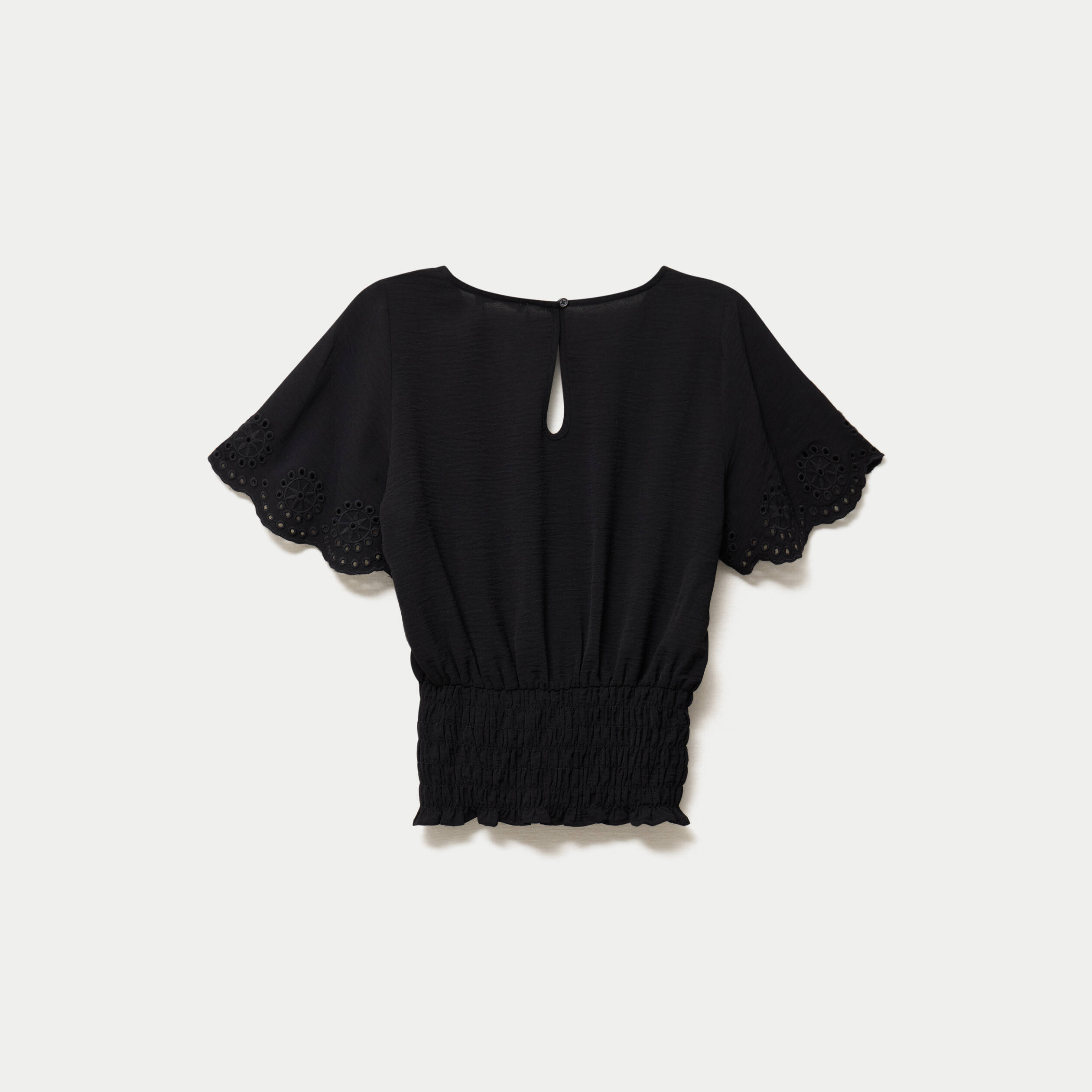 Blouse cintr&eacute;e cropped manches courtes noir femme