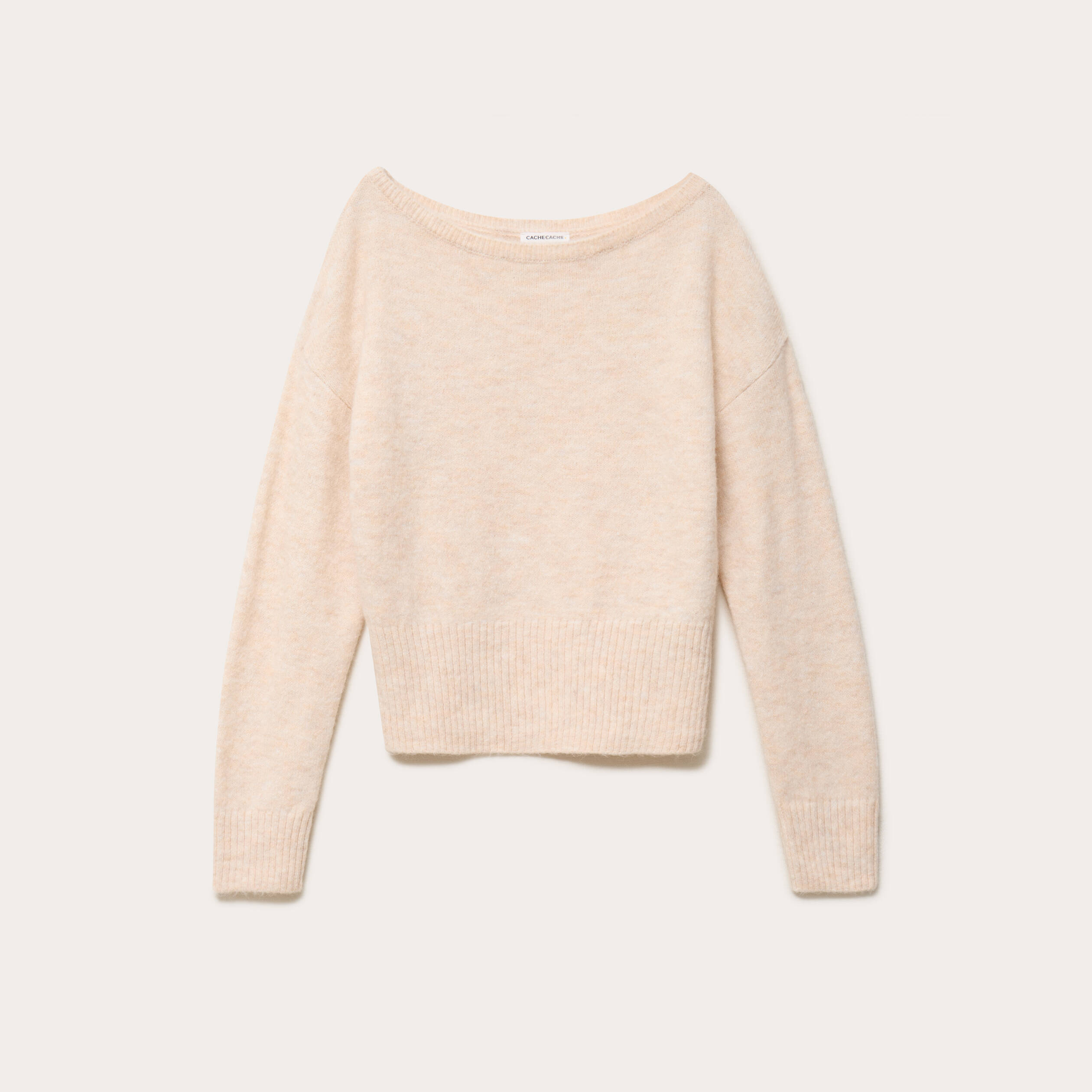 Pull col bateau beige femme