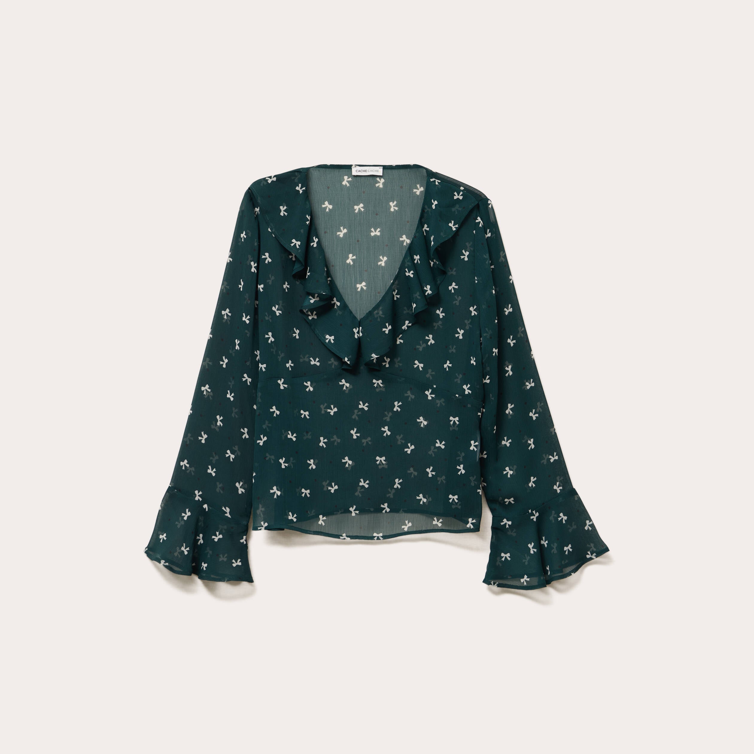 Blouse col V vert fonc&eacute; femme