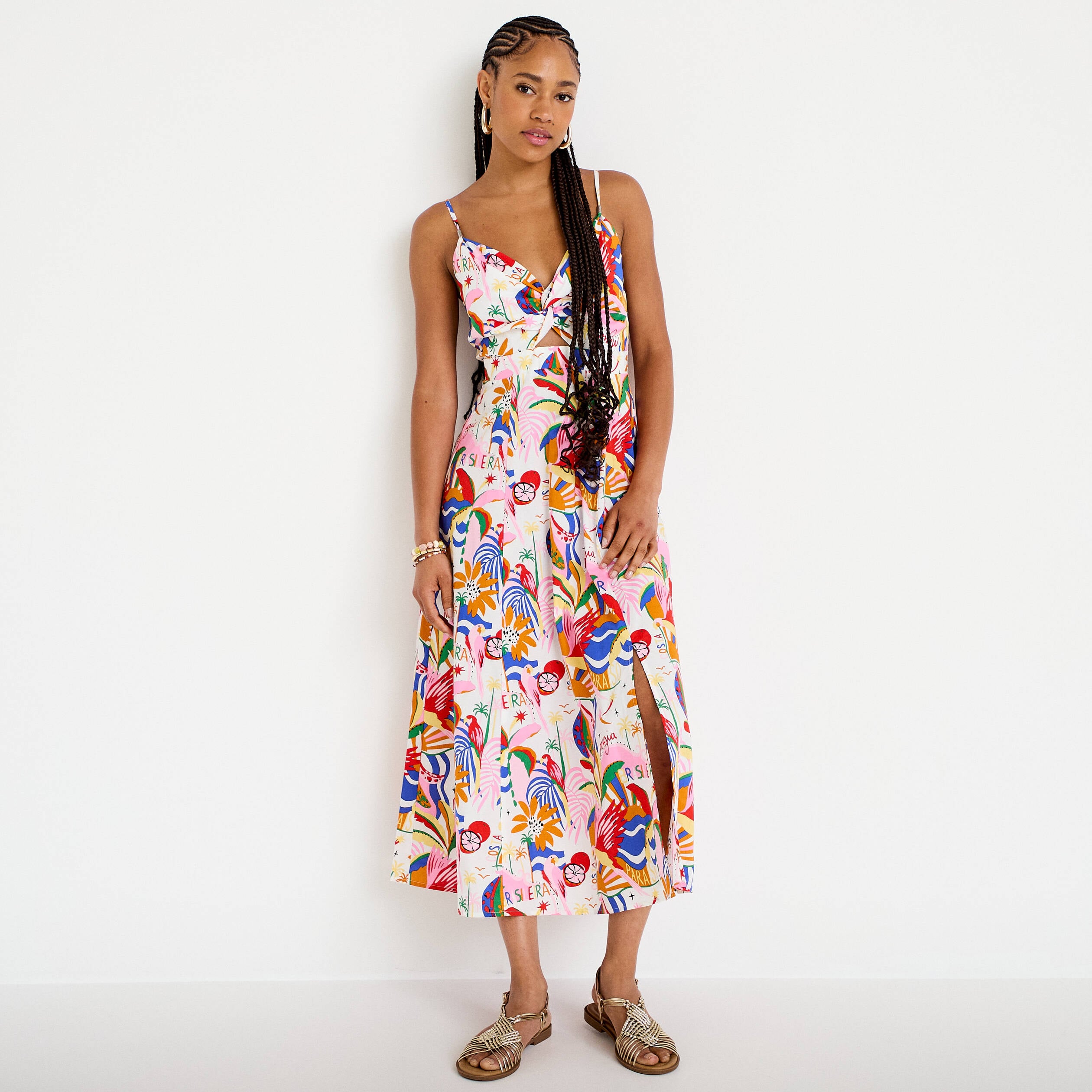 Robe longue &eacute;vas&eacute;e col v bretelles blanc femme