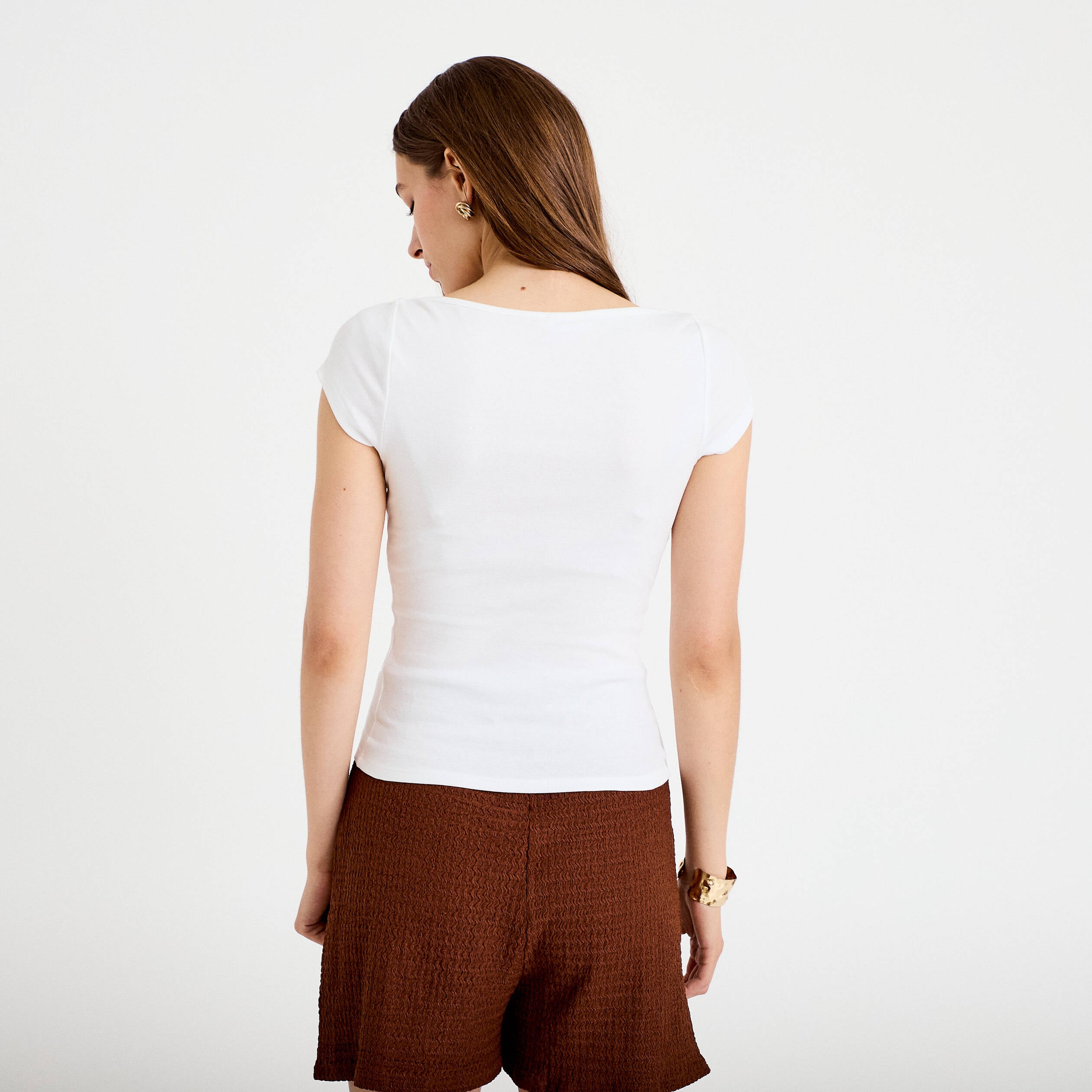 T-shirt ajust&eacute; manches courtes blanc femme