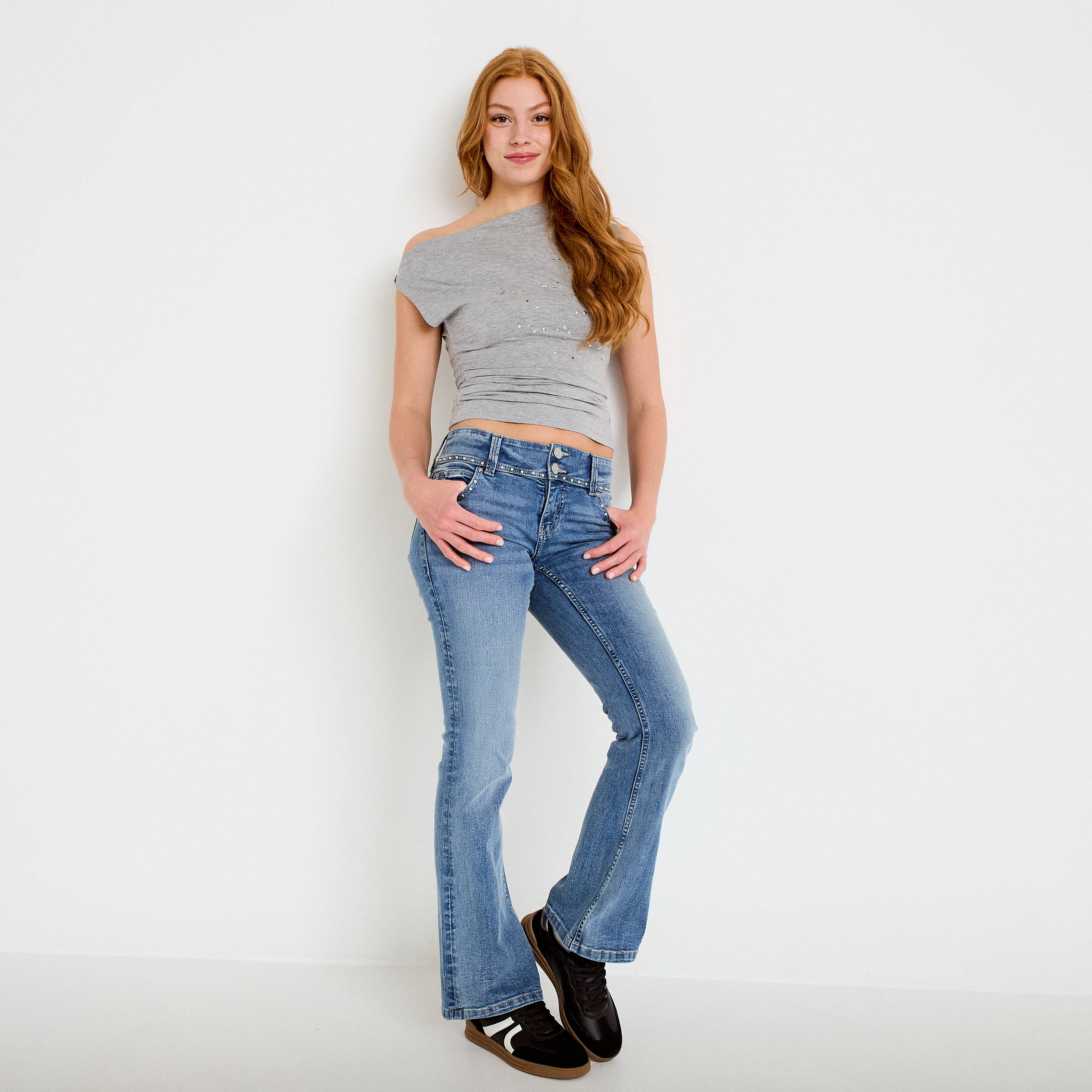 Jean bootcut taille basse denim triple stone femme