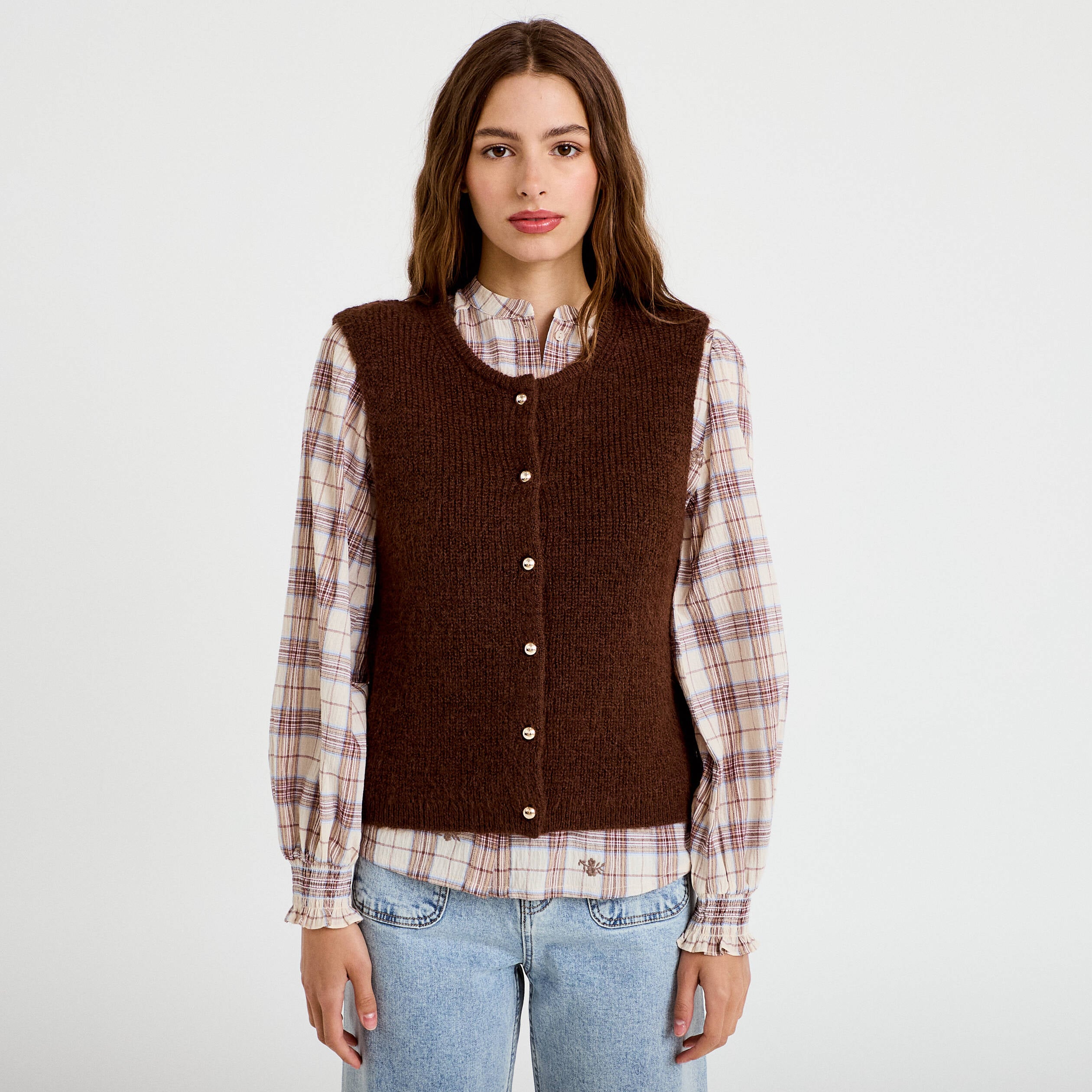 Gilet sans manches marron fonc&eacute; femme