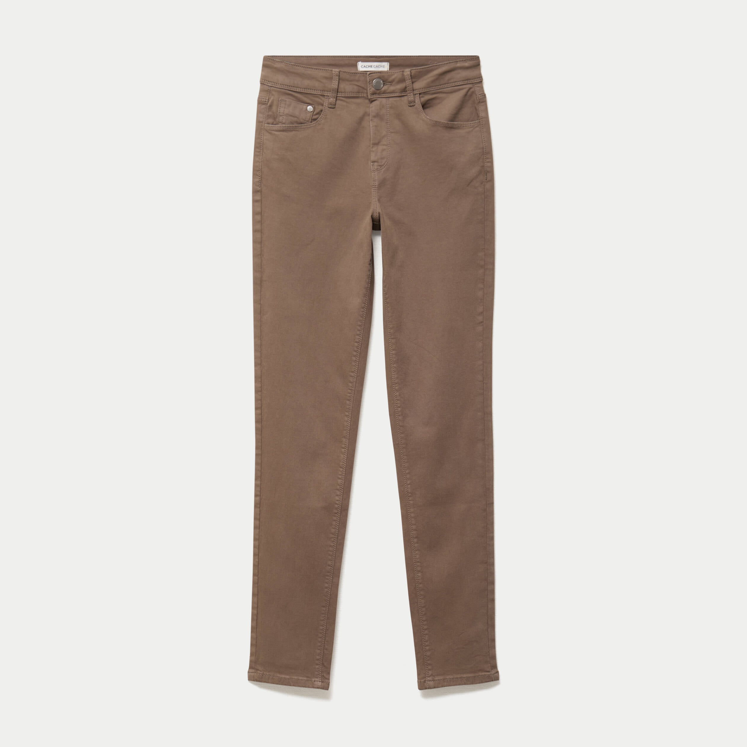 Jeans slim 5 poches taupe femme