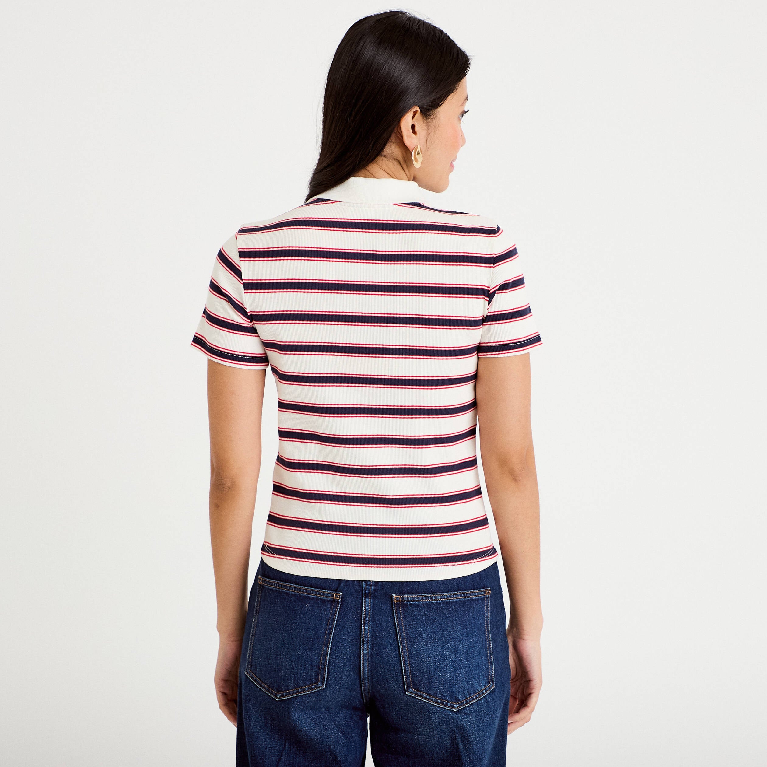 T-shirt c&ocirc;tel&eacute; col polo rouge femme
