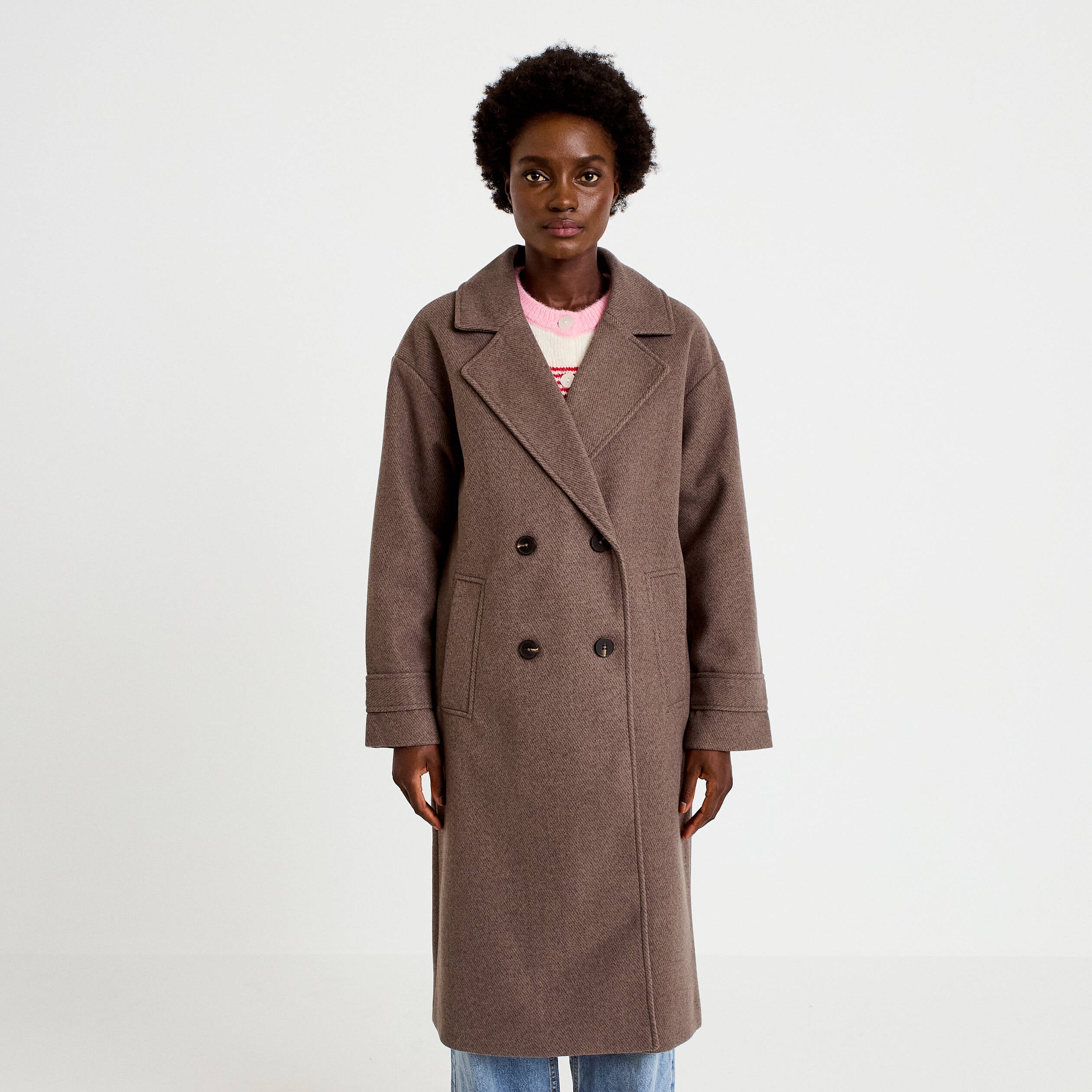 Manteau oversize manches longues taupe femme