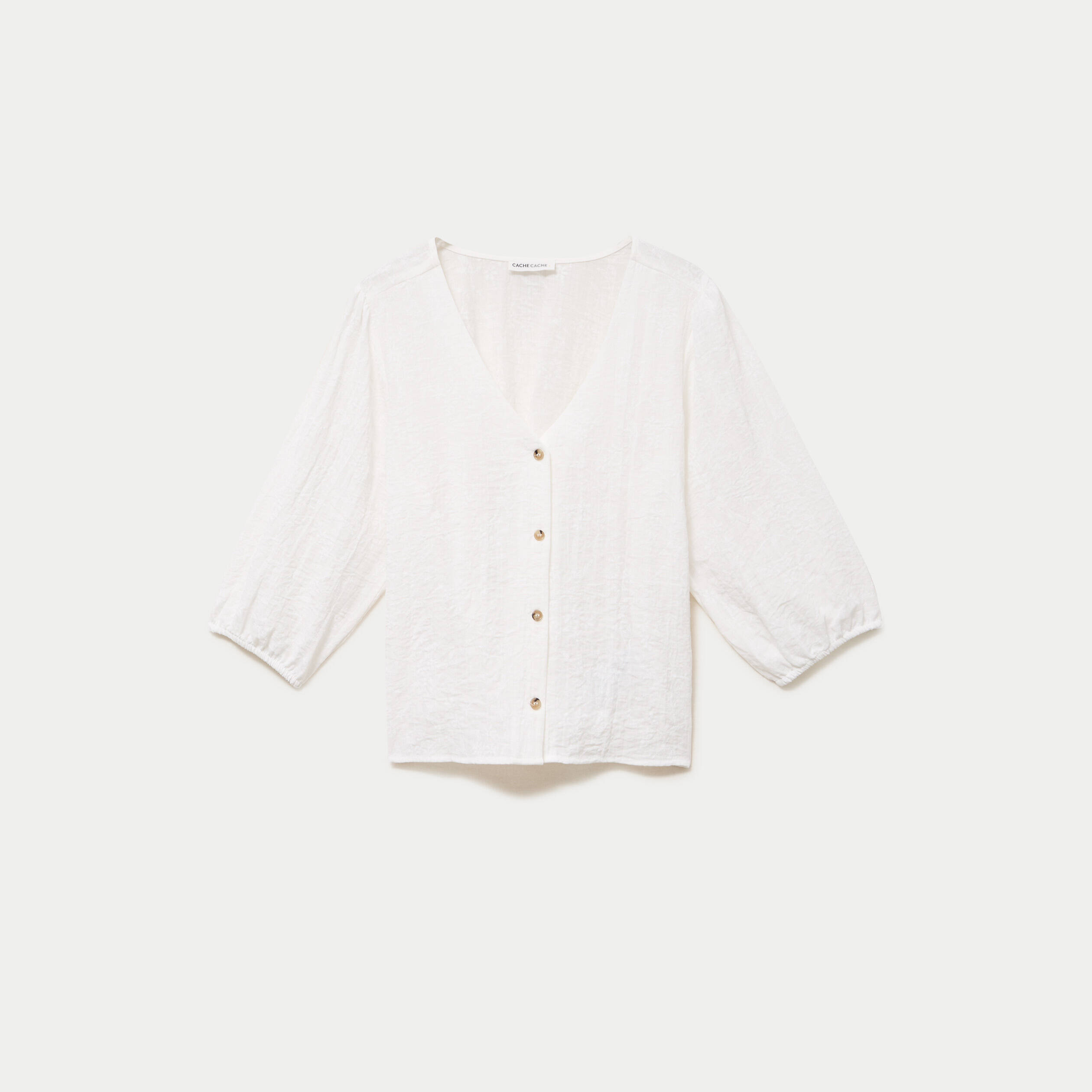 Blouse droite pliss&eacute;e manches 3/4 blanc femme