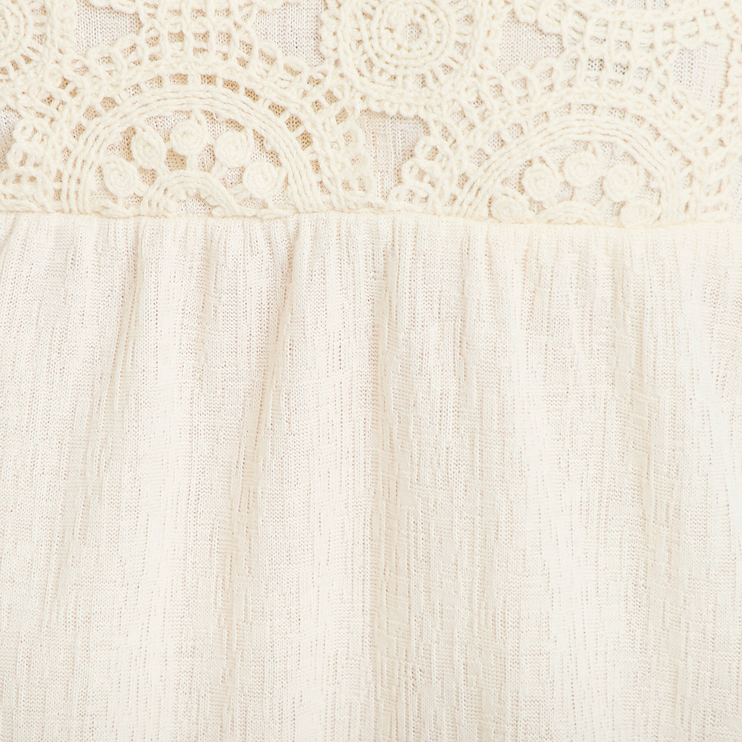 D&eacute;bardeur bi-mati&egrave;re macram&eacute; ecru femme