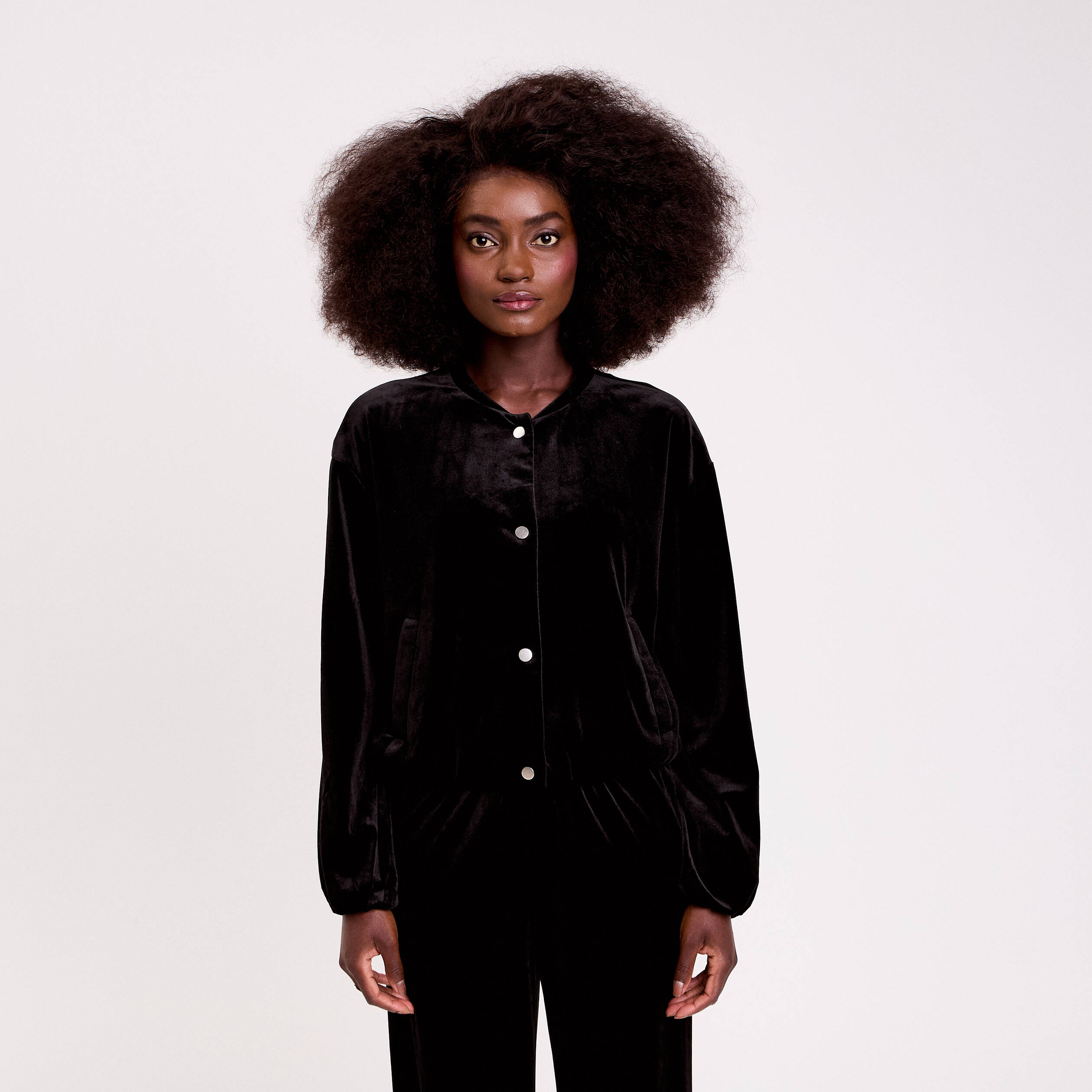 Veste teddy velours noir femme