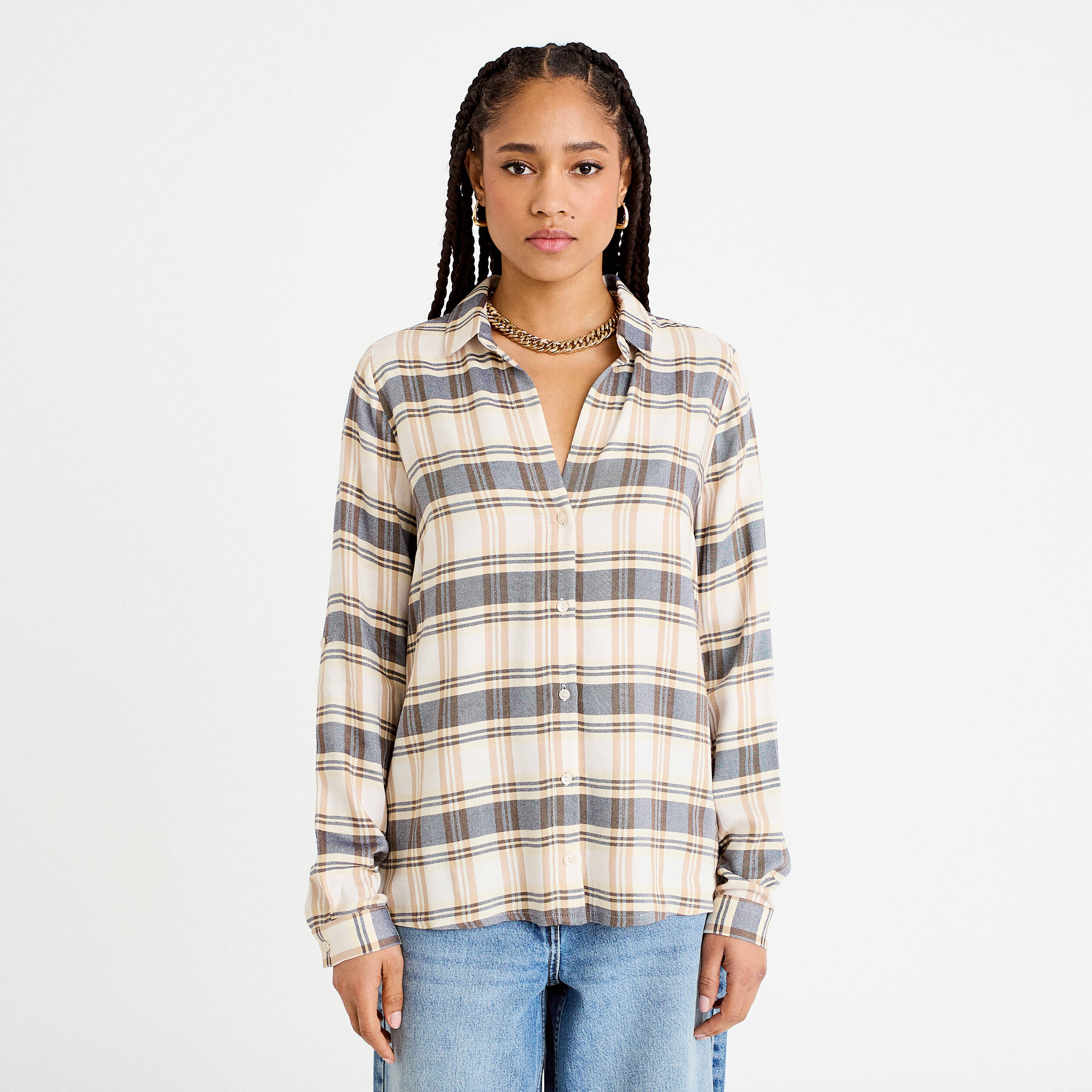 Chemise manches longues bleu femme