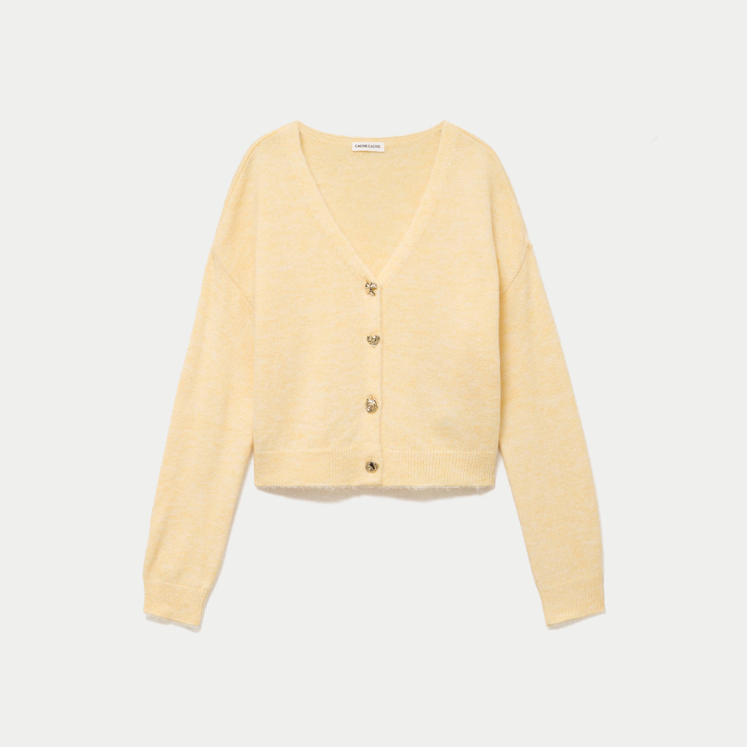 Gilet col v manches longues jaune clair femme