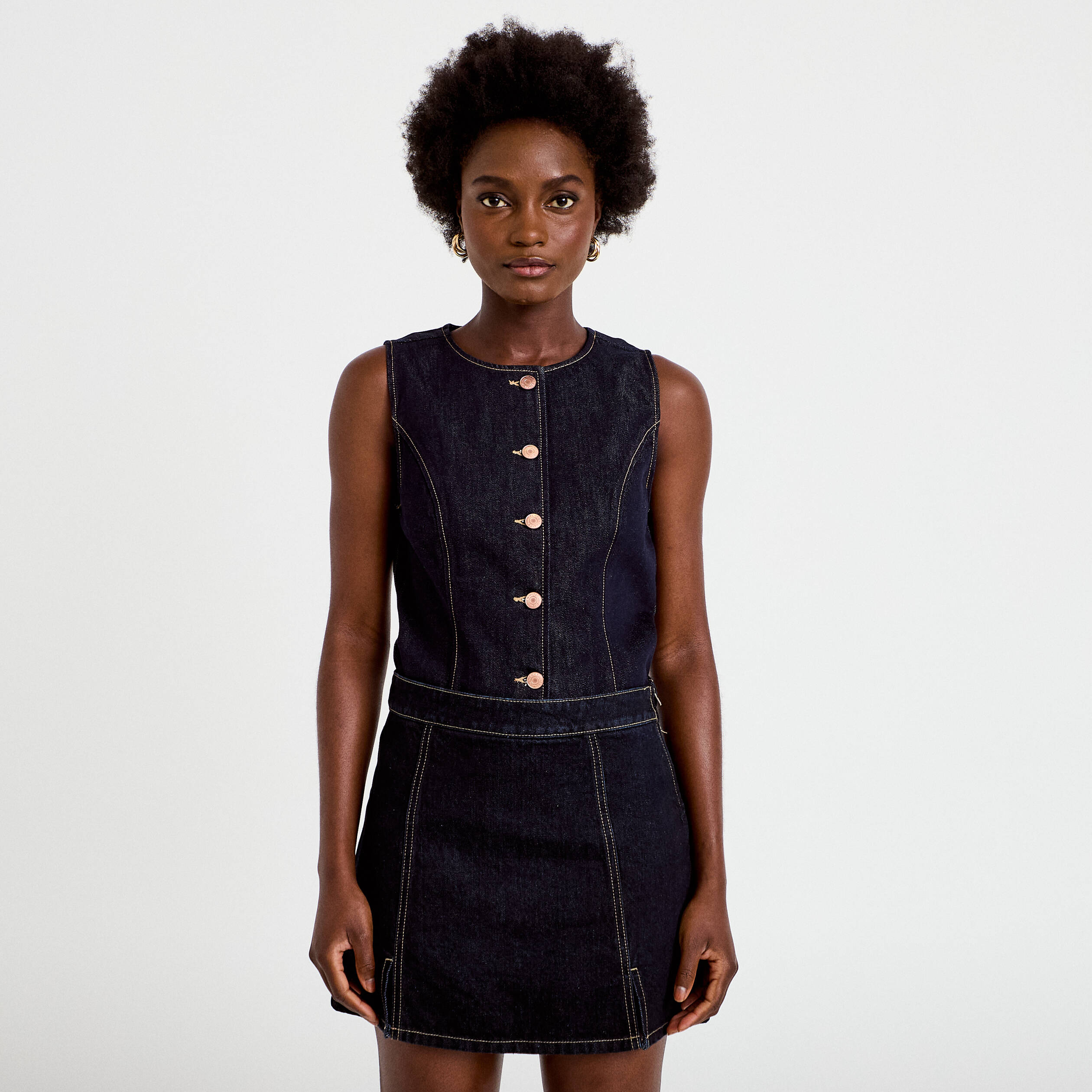 Jupe-short trap&egrave;ze en jean denim brut femme