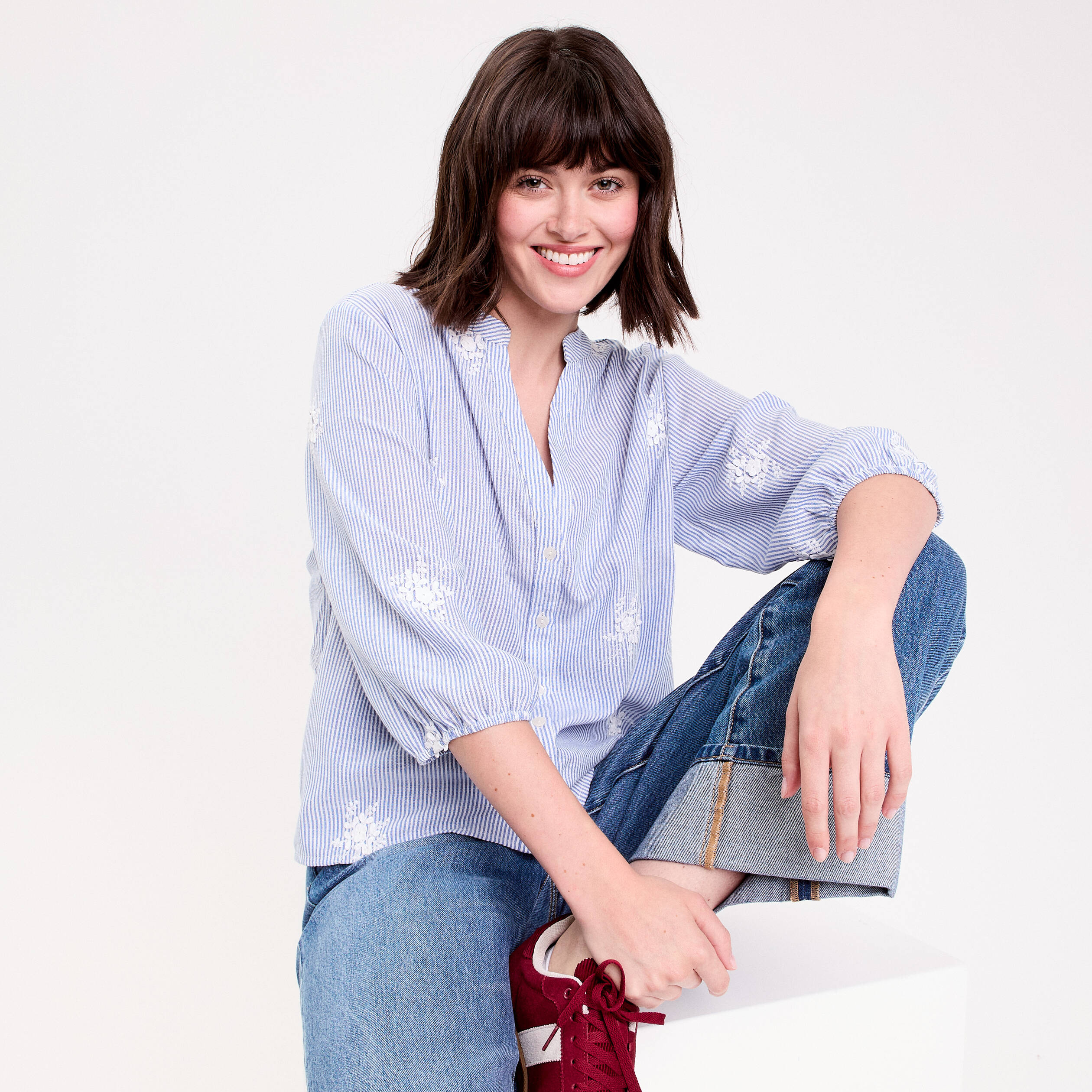 Blouse col tunisien blanc femme