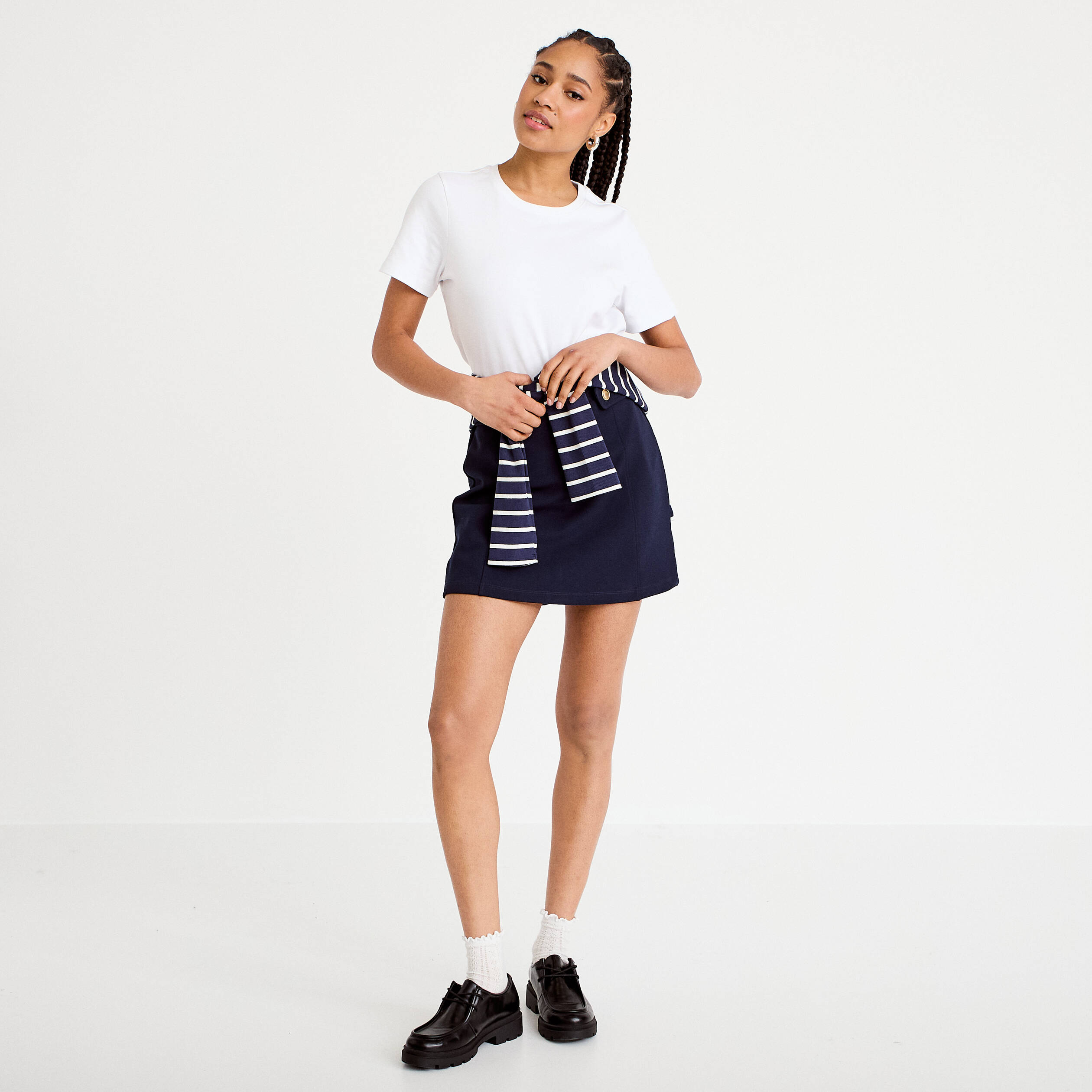 Jupe-short en maille avec boutons bleu marine femme