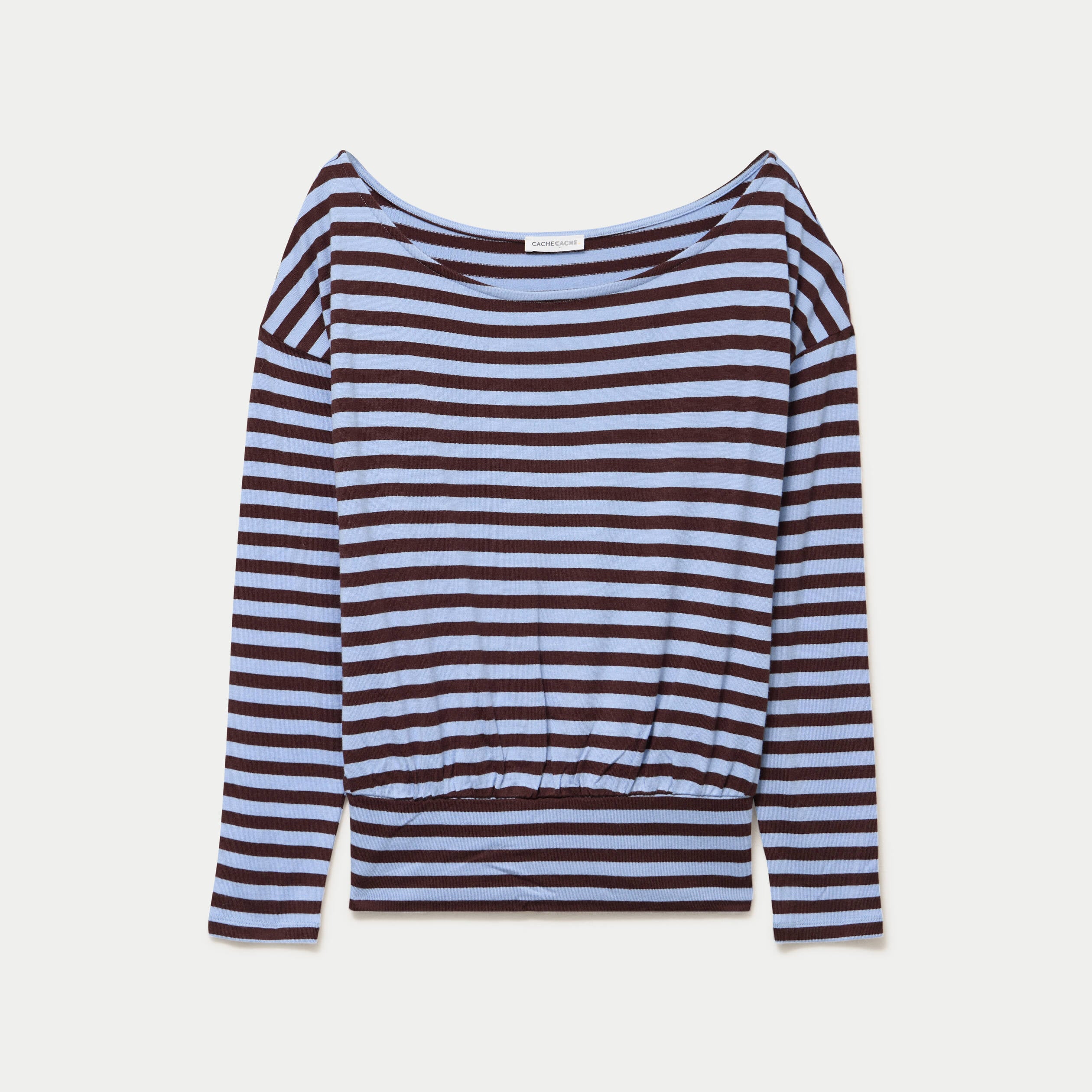 T-shirt col bateau manches longues bleu femme