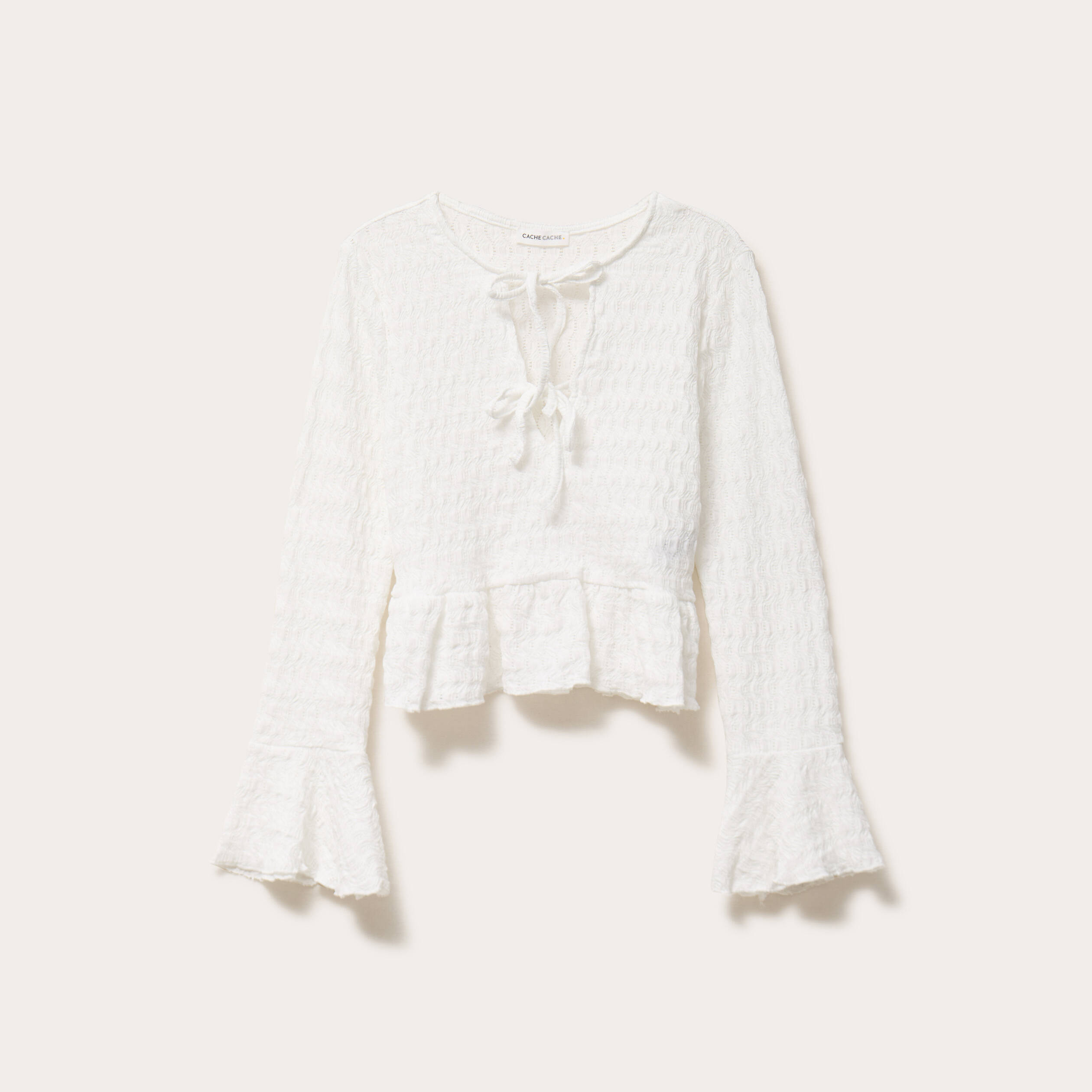 Blouse col rond manches longues ecru femme