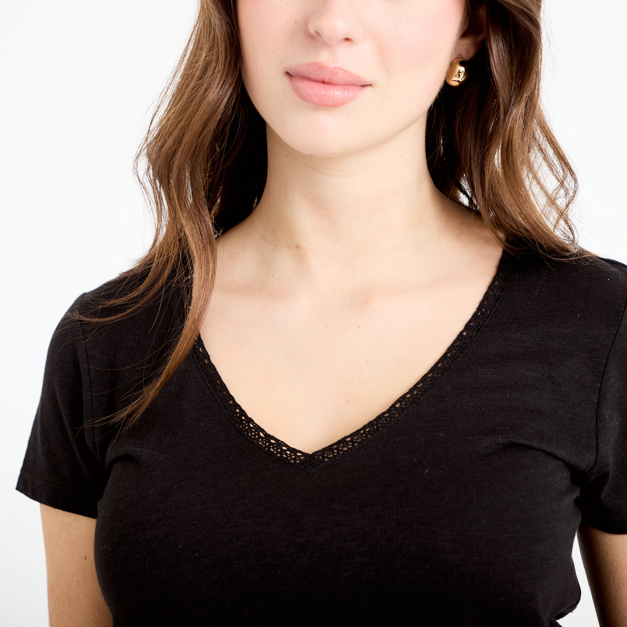 T-shirt col v manches courtes noir femme