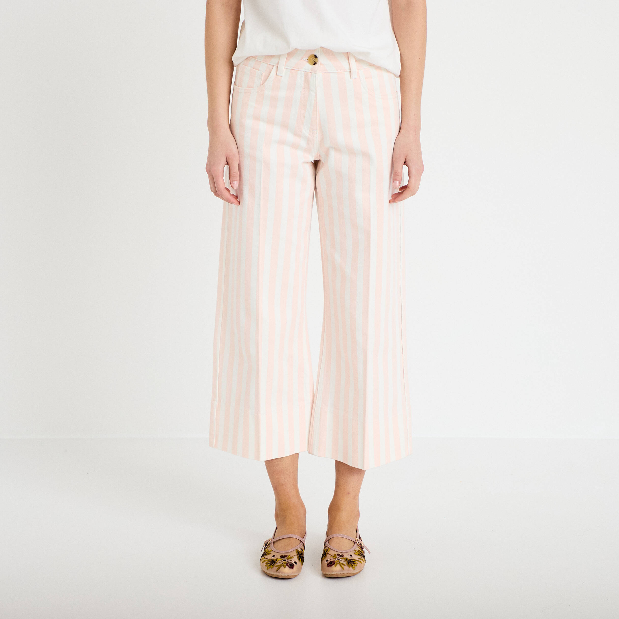 Pantalon bootcut 3/4 taille haute blanc femme