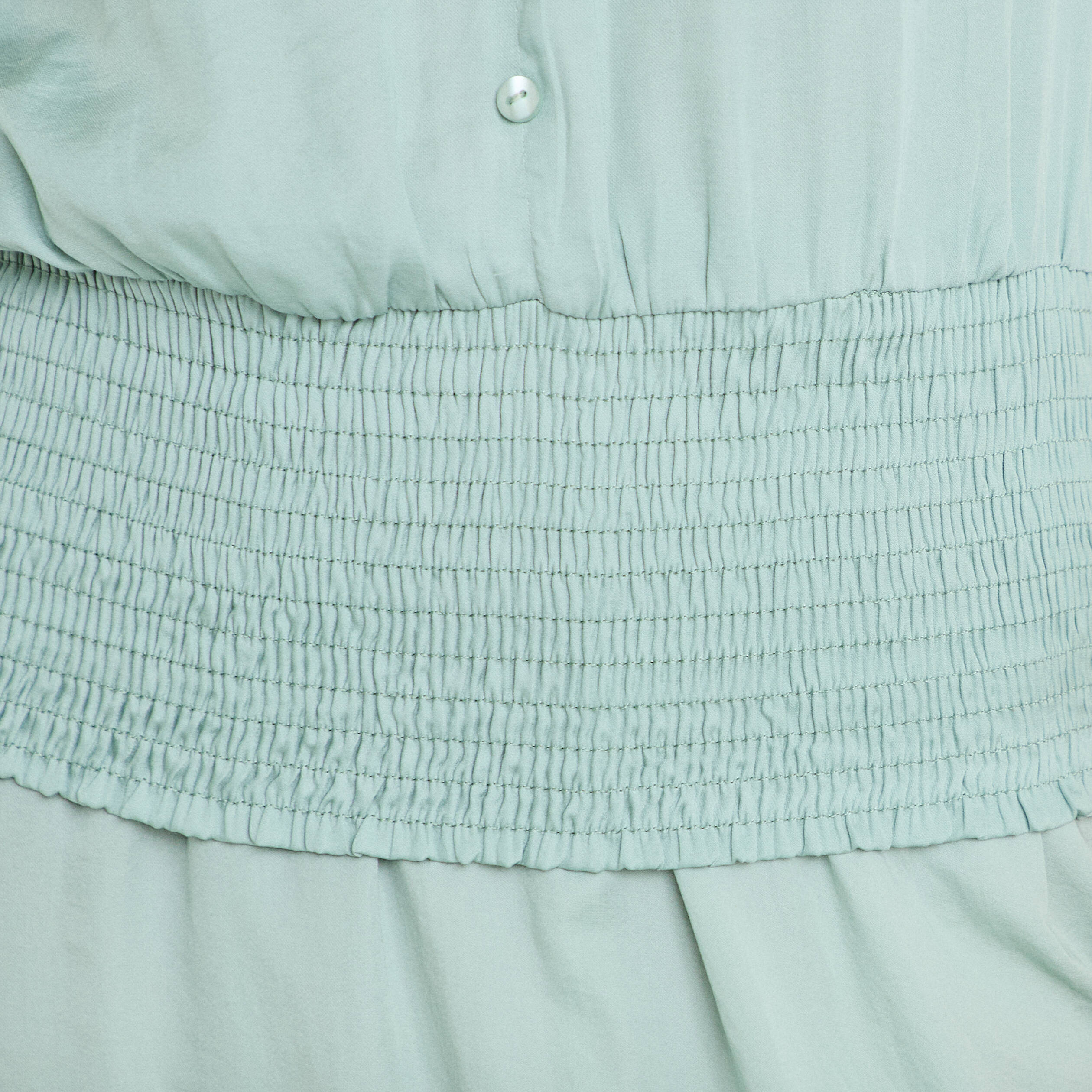 Blouse cintr&eacute;e col v manches courtes vert pastel femme