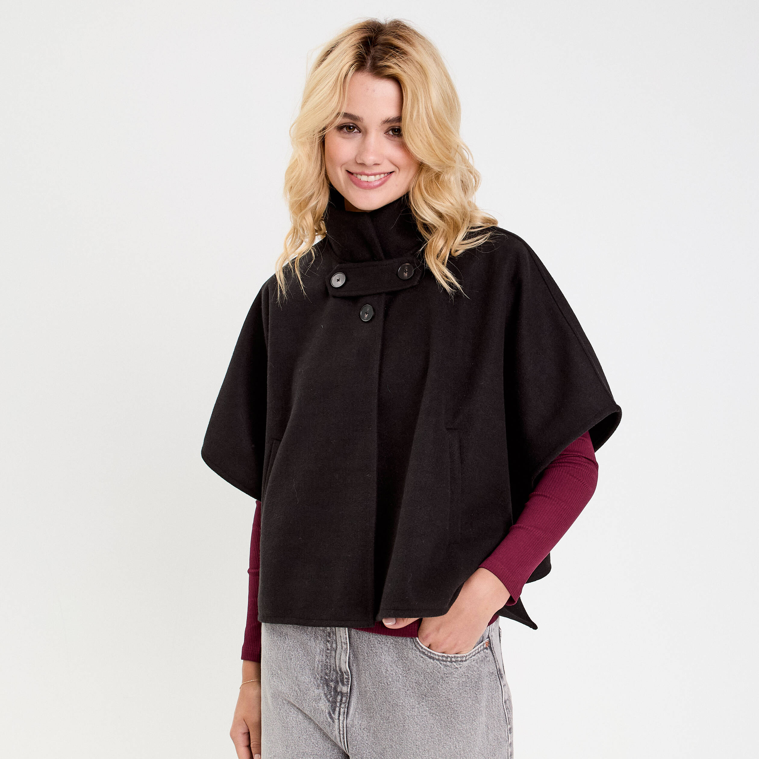 Poncho col am&eacute;ricain noir femme