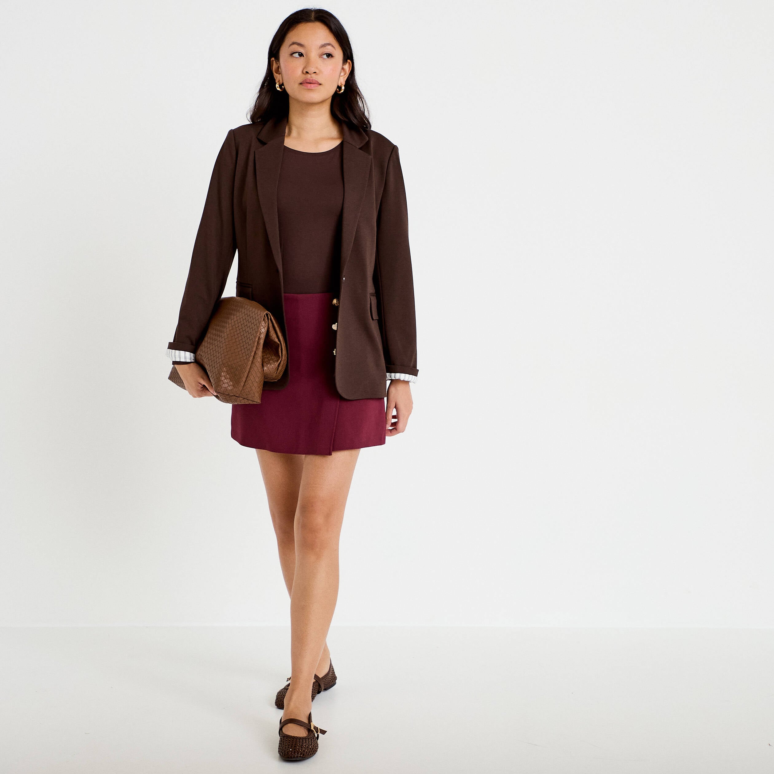 T-shirt uni &agrave; manches longues marron fonc&eacute; femme