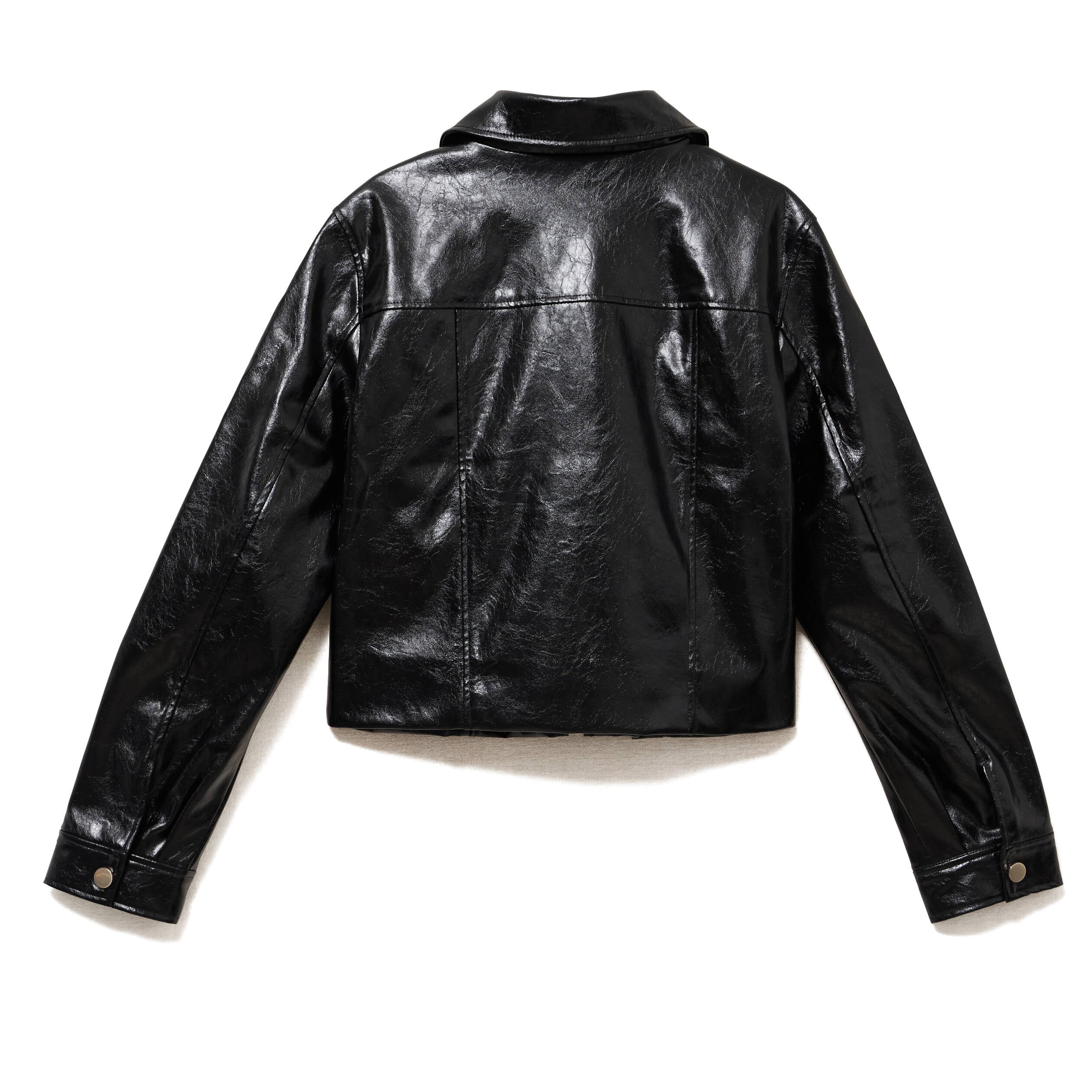 Veste droite cropped en similicuir noir femme