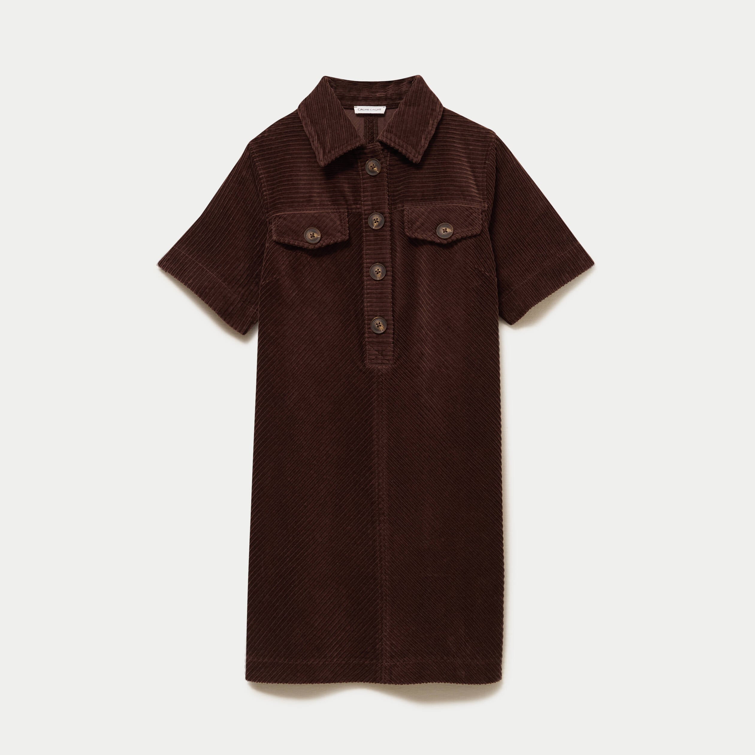 Robe courte droite en velours coton marron fonc&eacute; femme