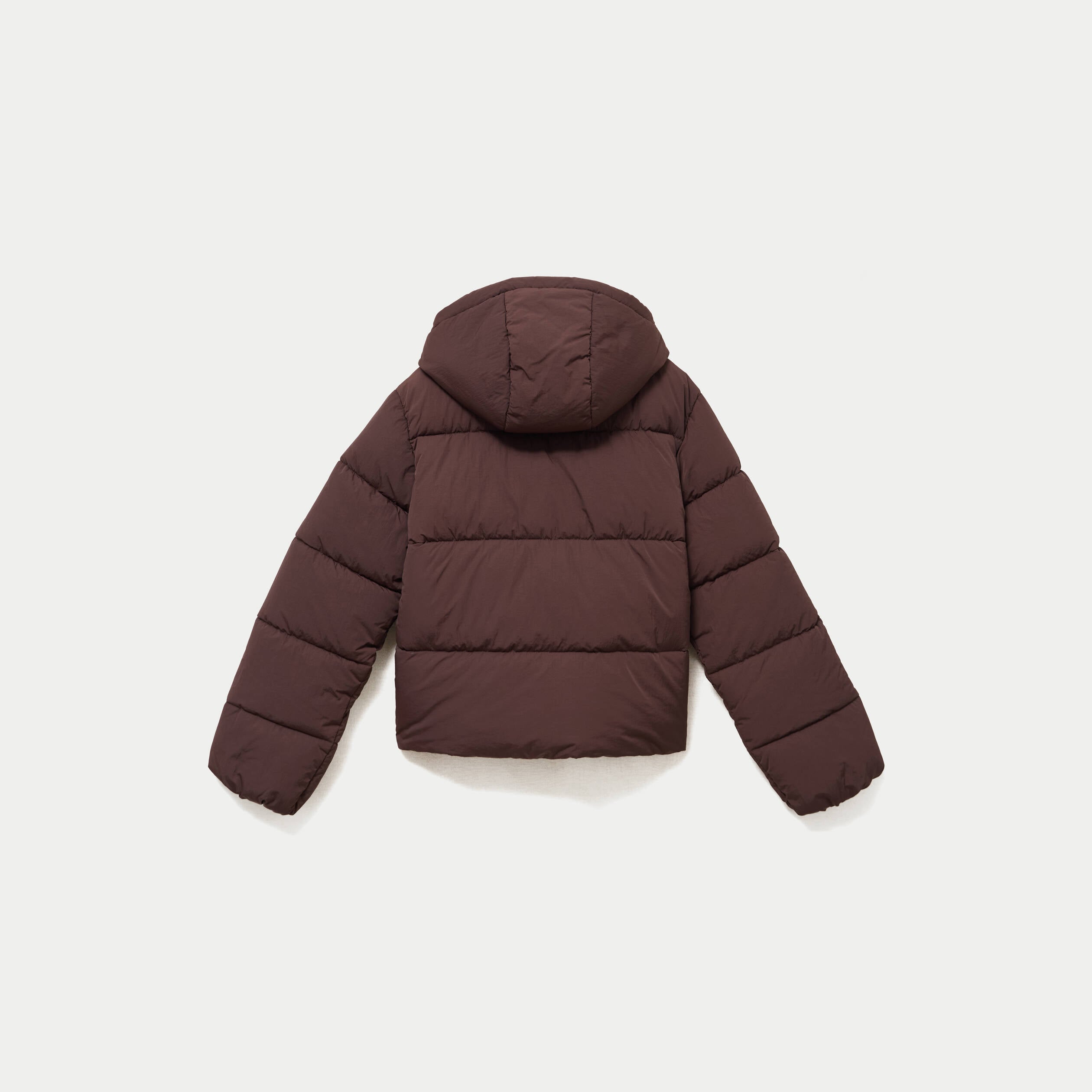 Doudoune droite cropped &agrave; capuche marron fonc&eacute; femme