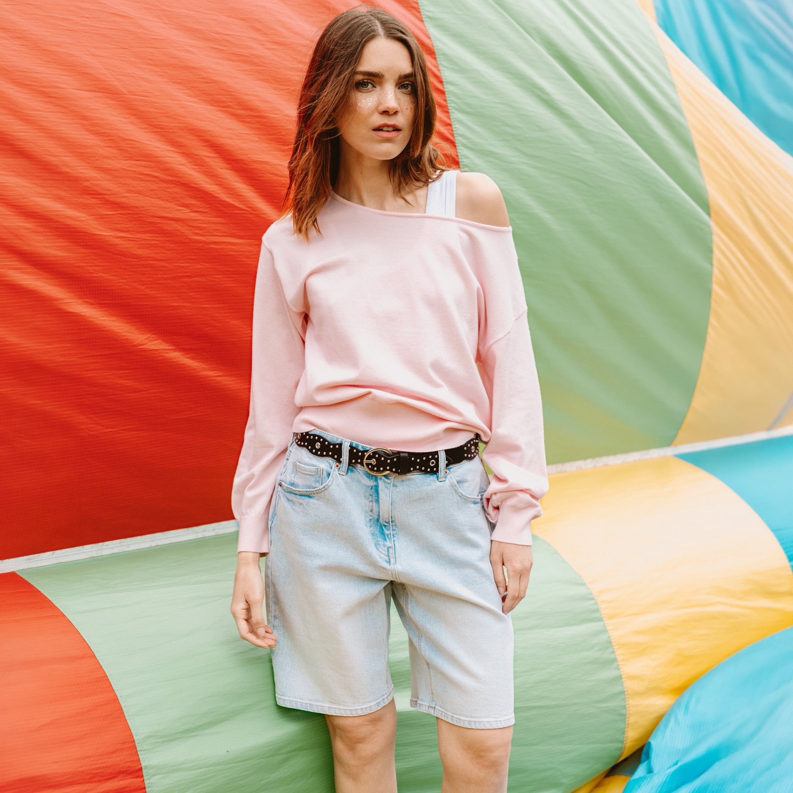 Bermuda large en jean denim bleach femme