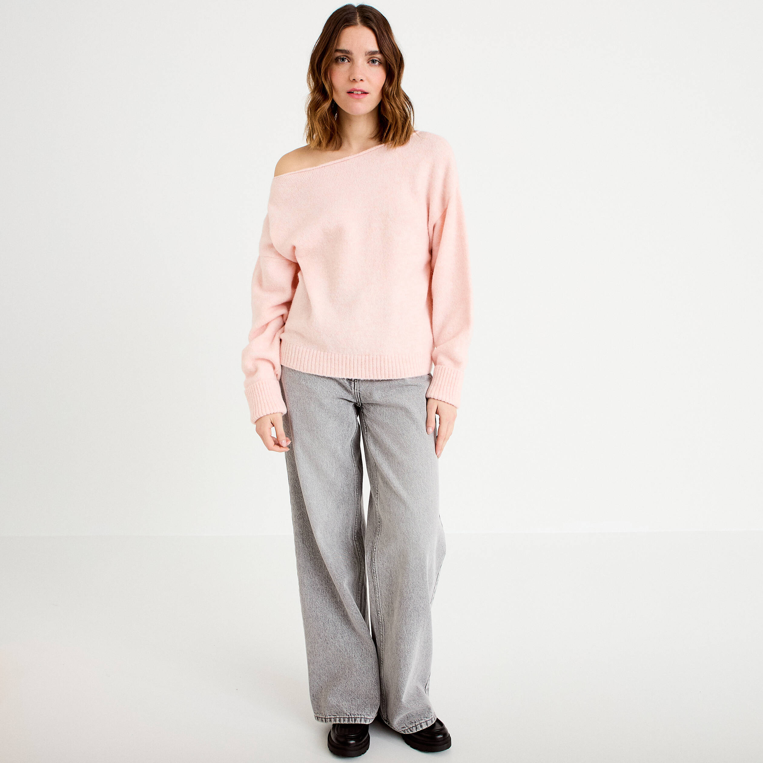 Pull col bateau rose clair femme