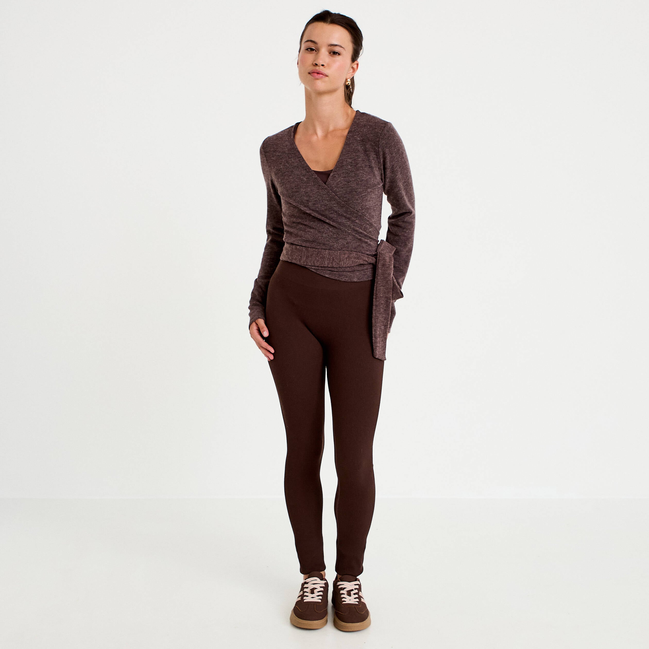 Leggings taille haute sans couture marron fonc&eacute; femme
