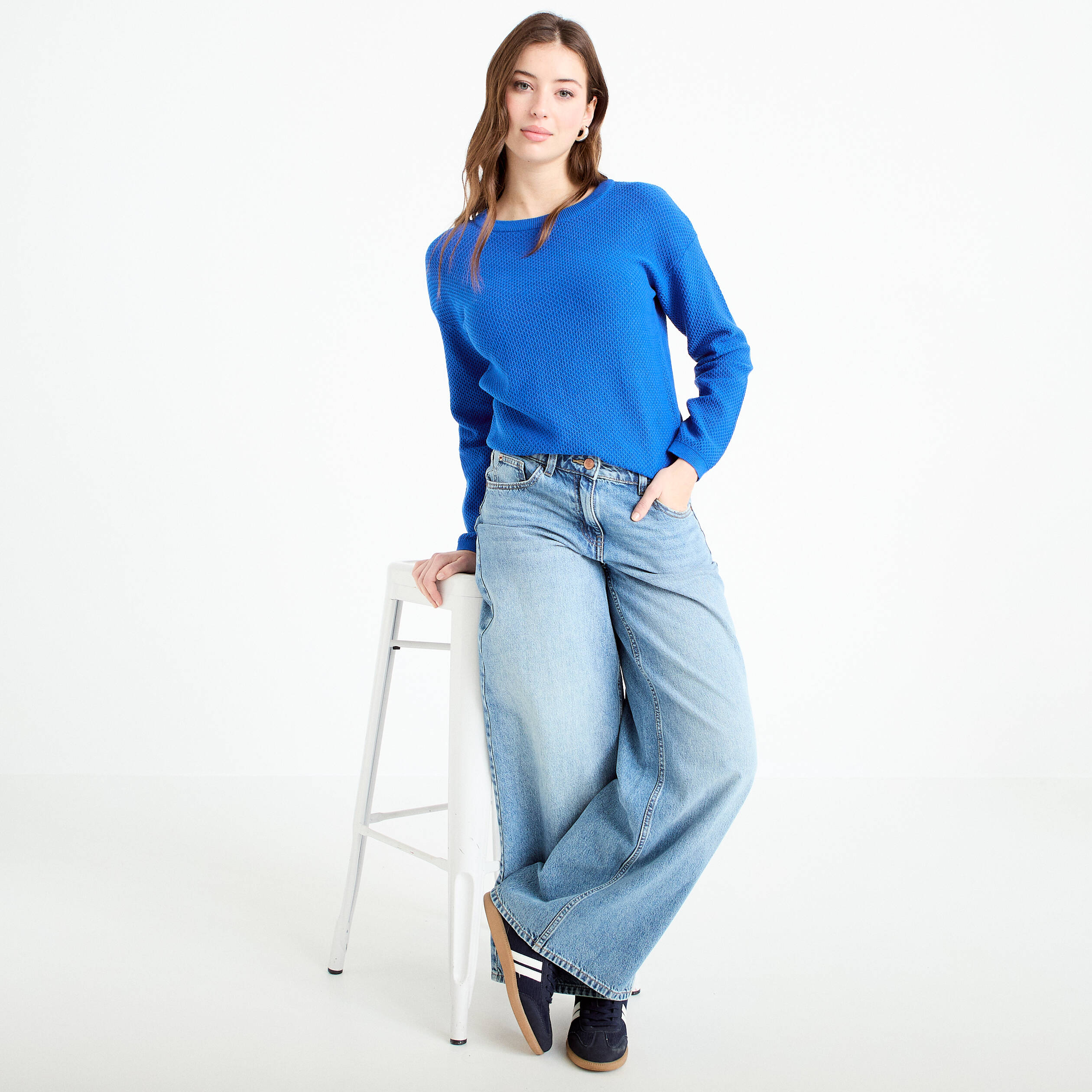 Pull manches longues bleu electrique femme