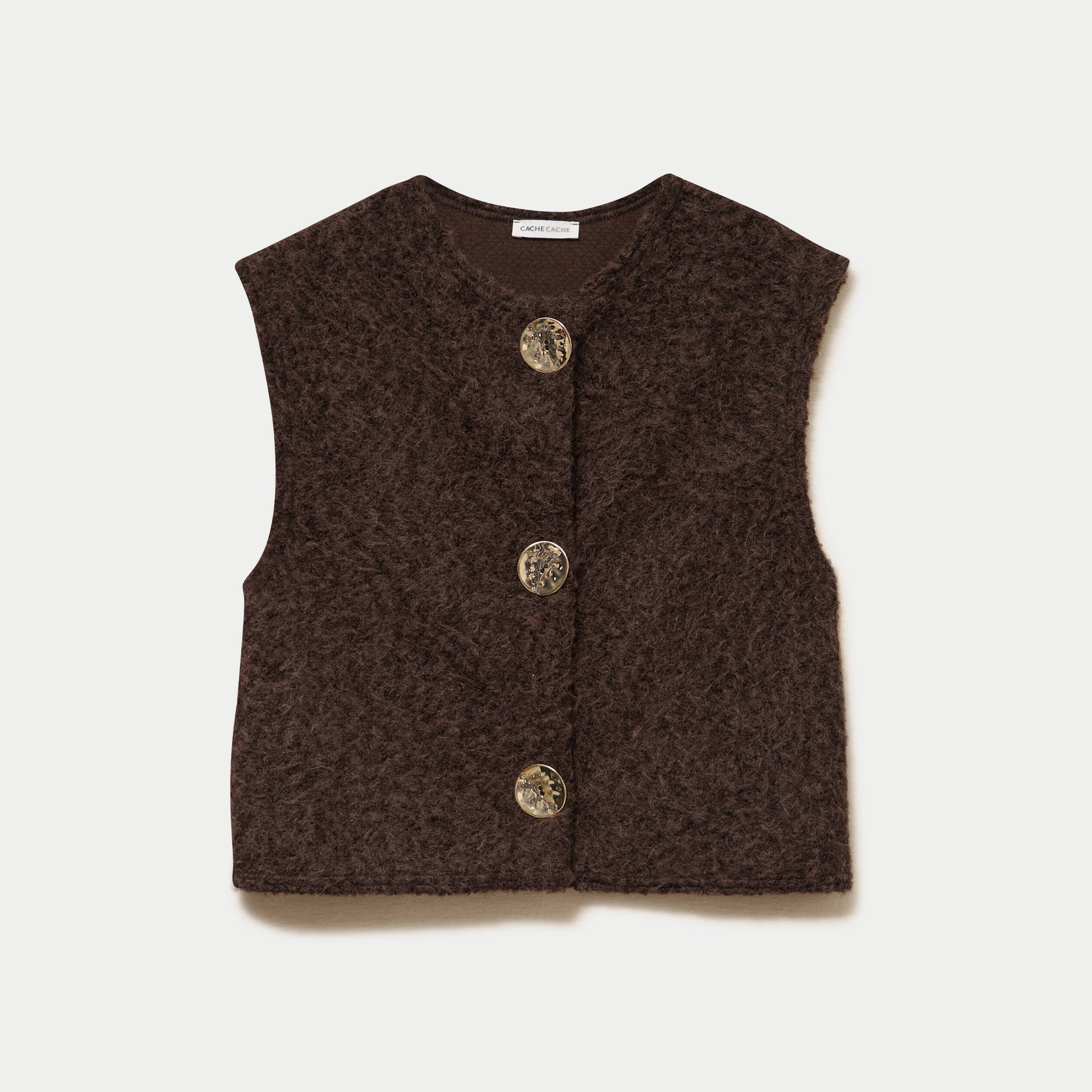 Gilet sans manches effet polaire marron fonc&eacute; femme