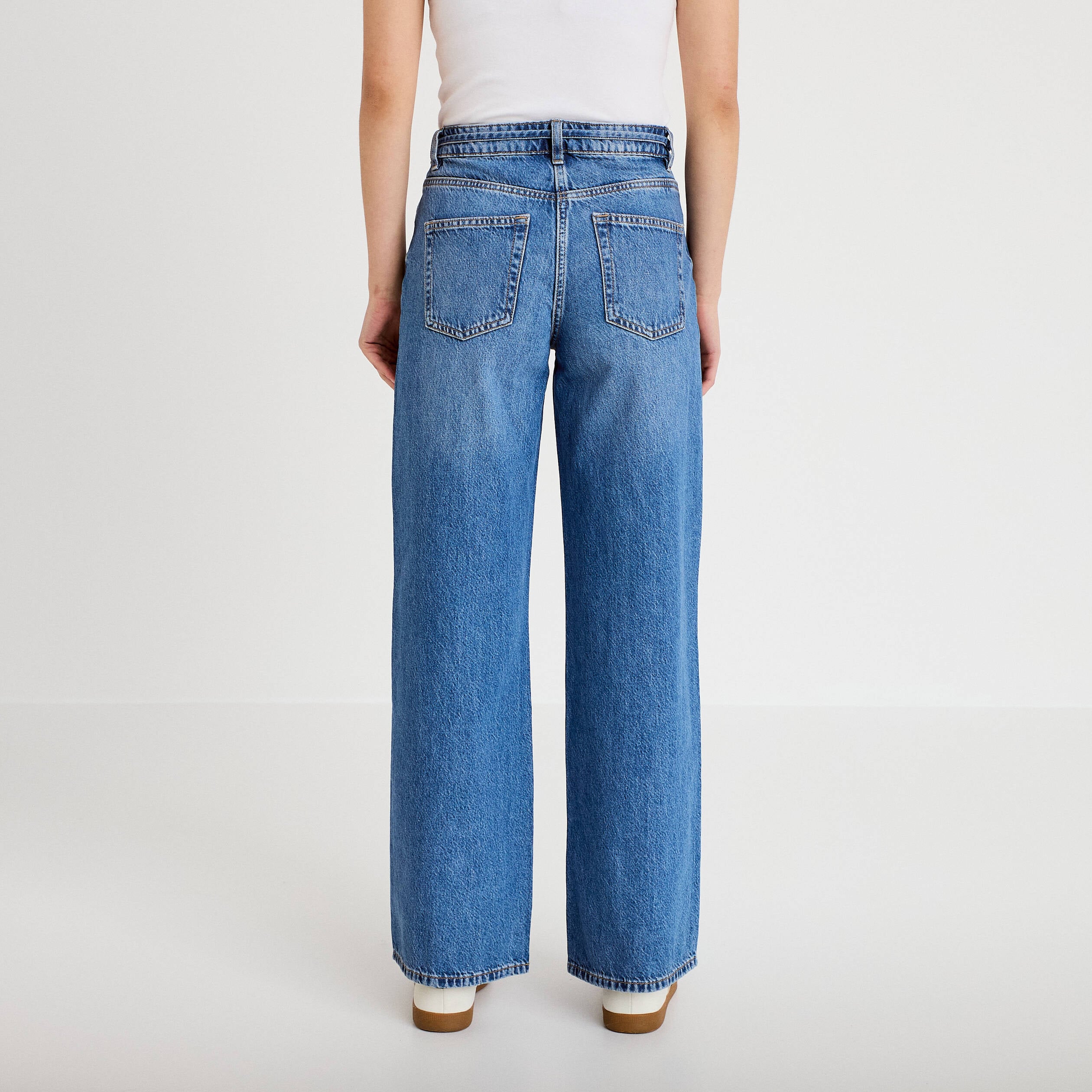 Jean wide leg ceinture taille standard denim double stone femme