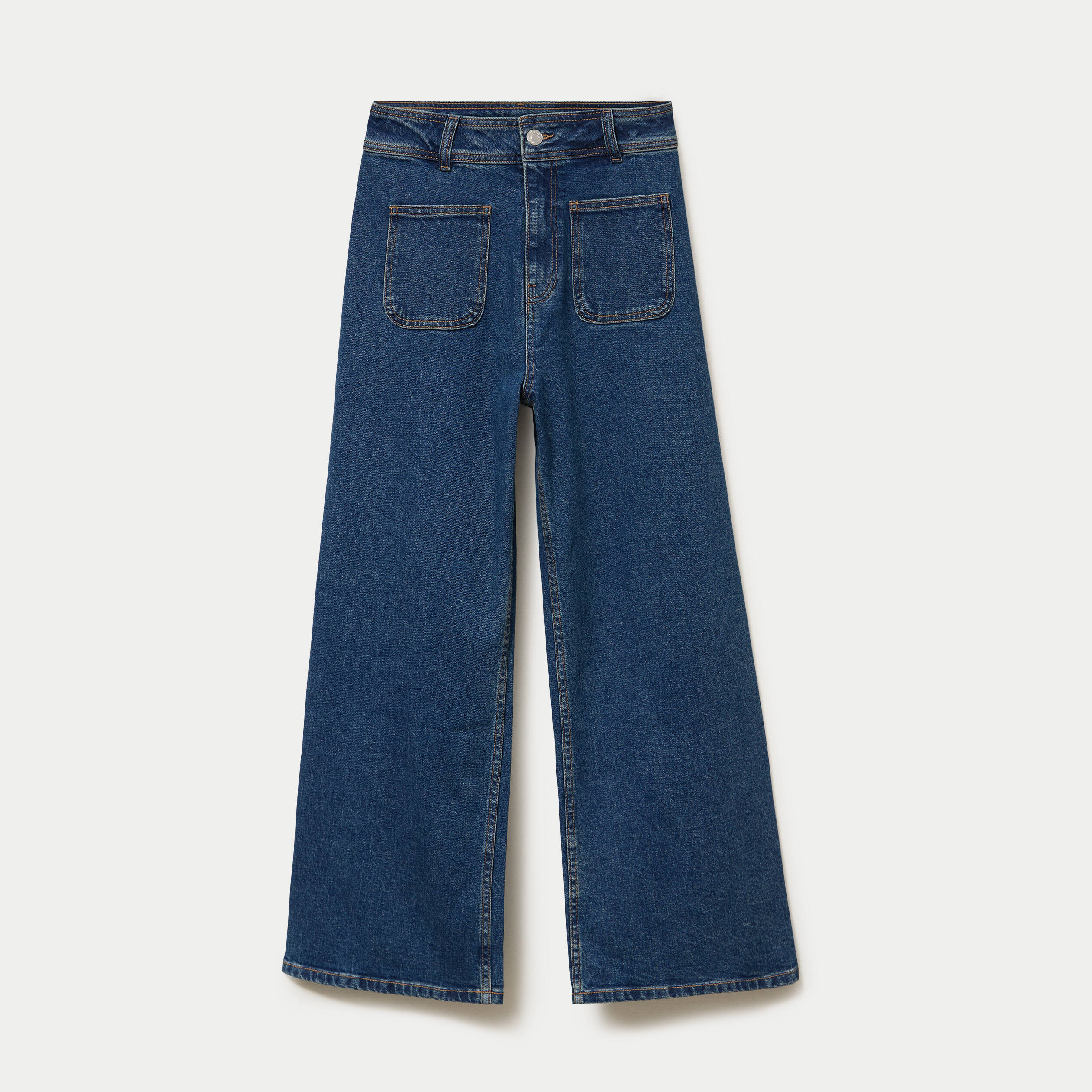 Jean wide leg cropped taille haute denim stone femme