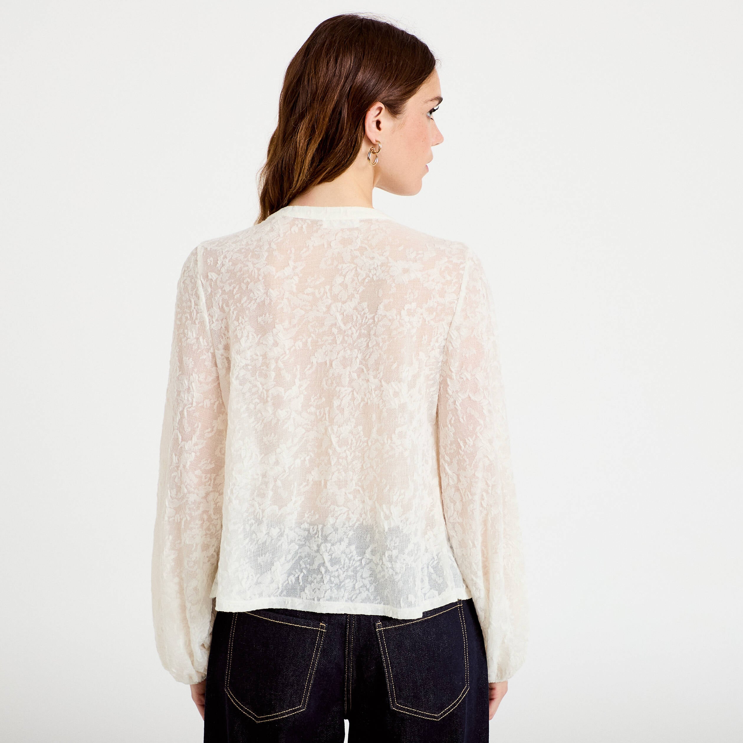 Blouse maille fantaisie ecru femme