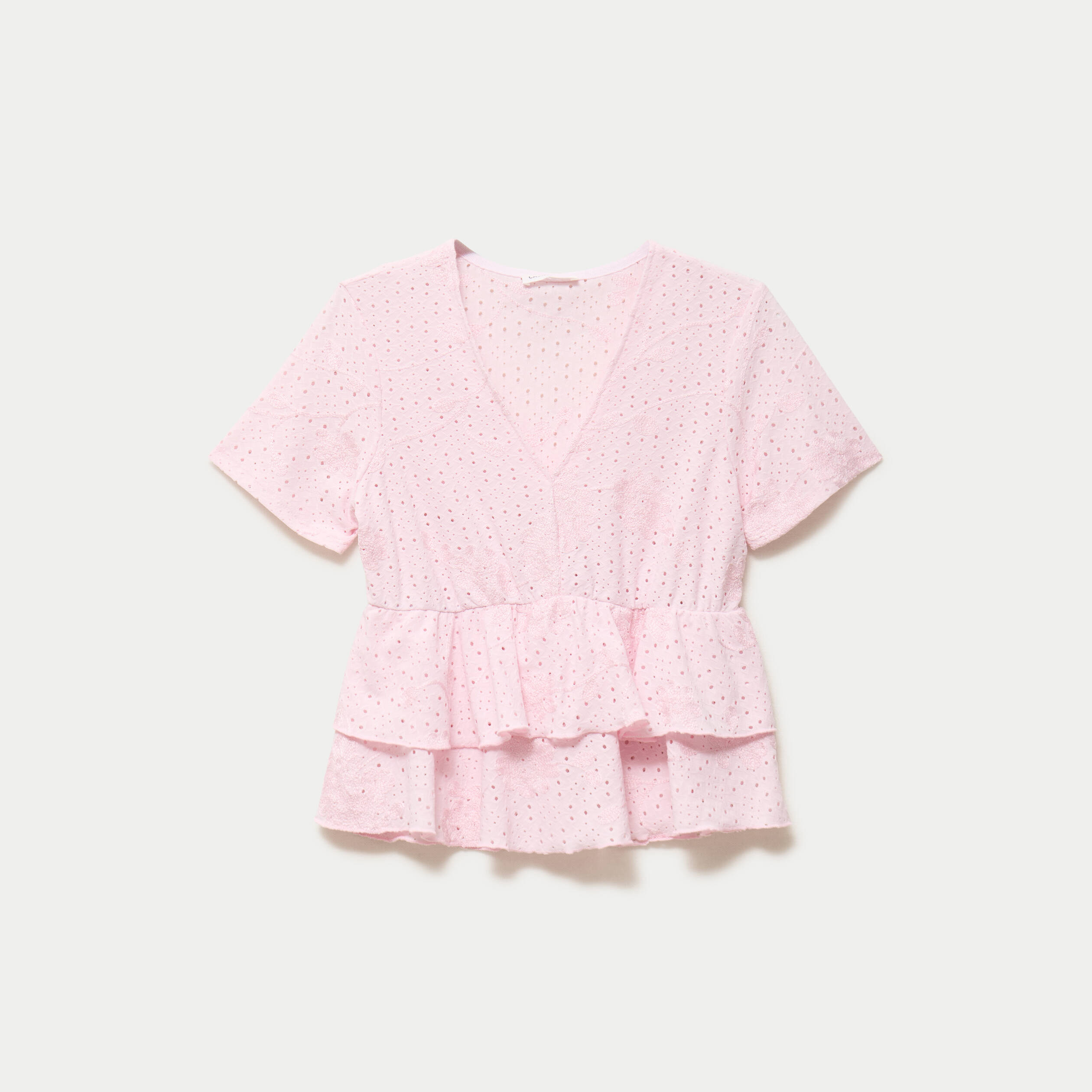 Blouse d&eacute;collet&eacute; manches courtes rose clair femme