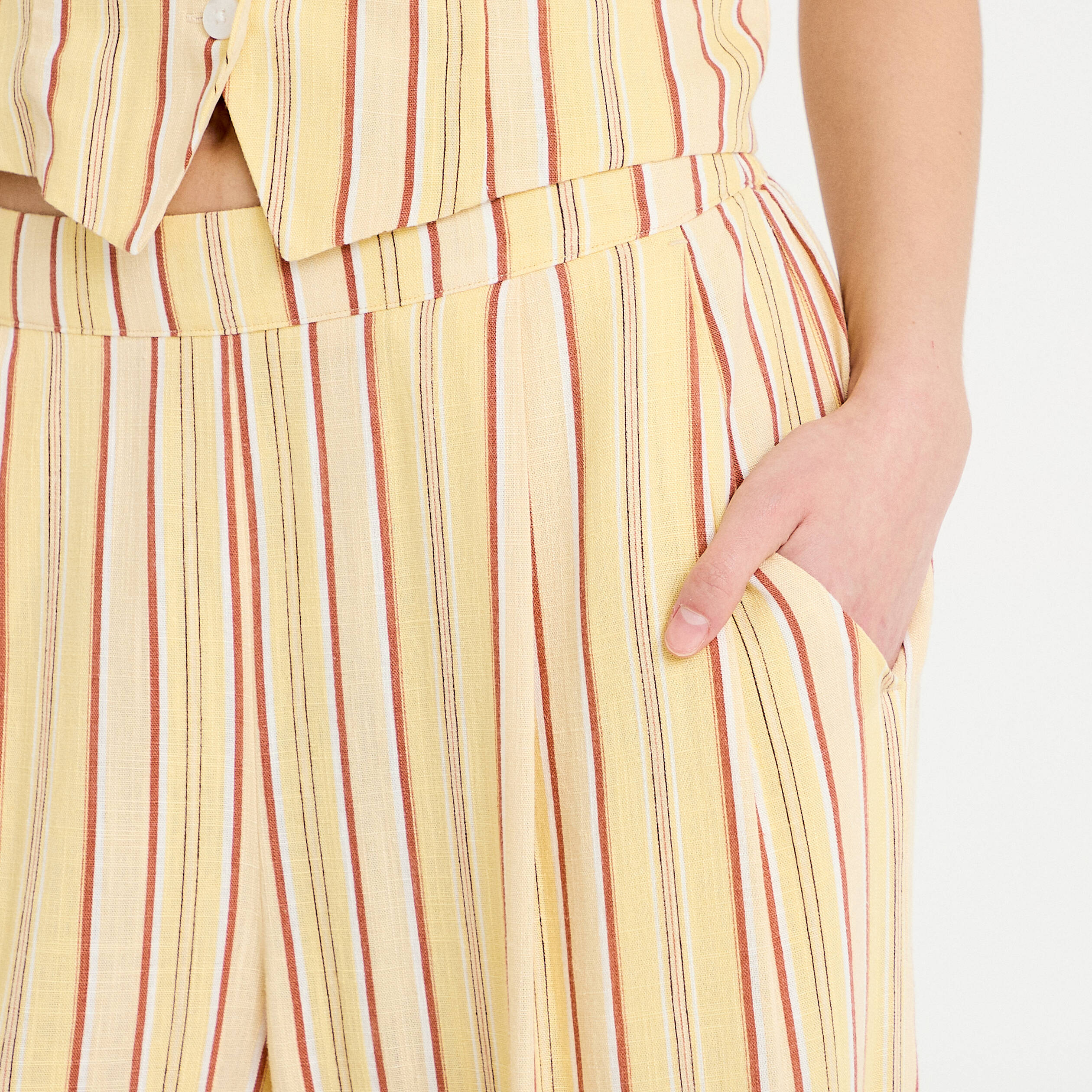 Pantalon large fluide jaune paille femme
