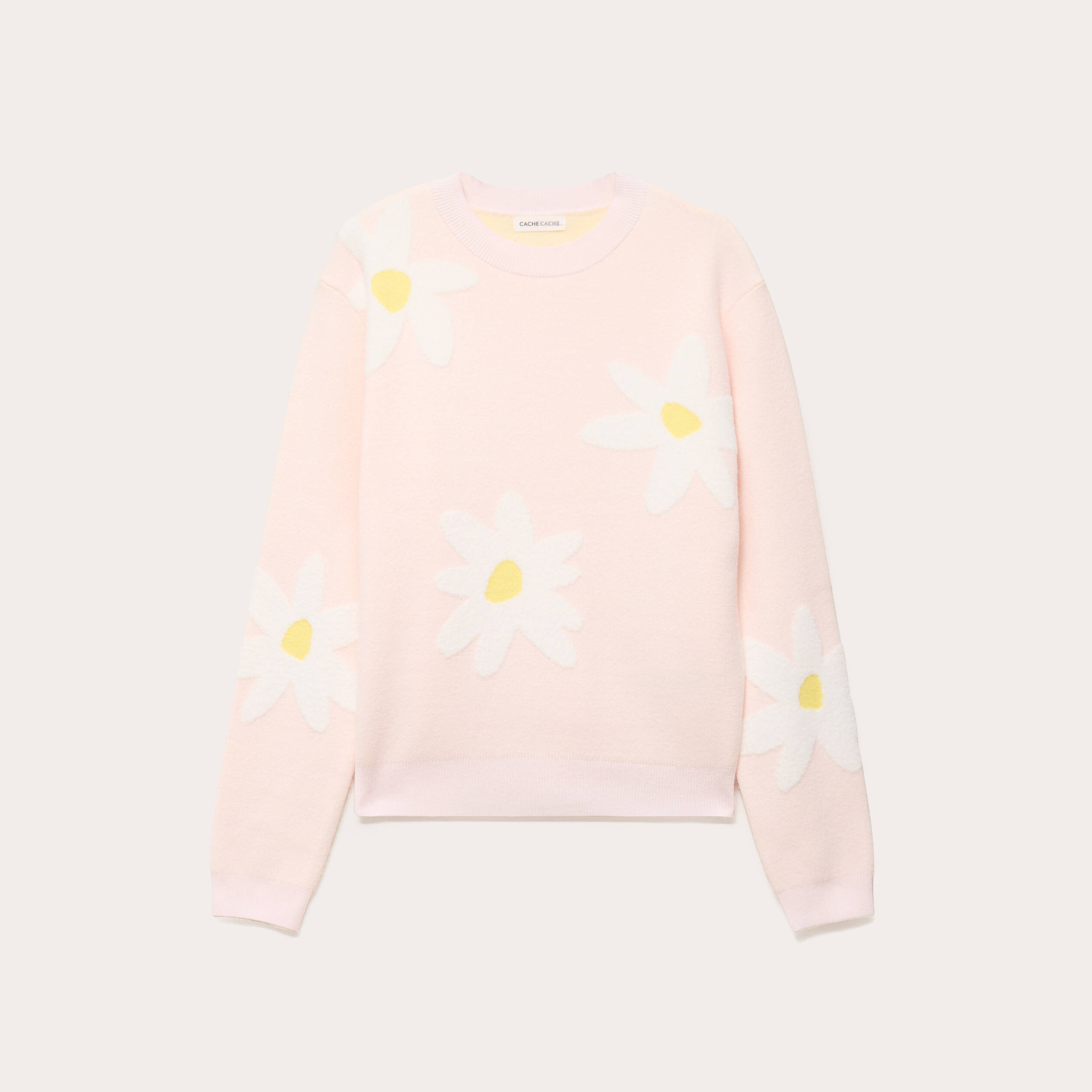 Pull motif fleurs rose clair femme